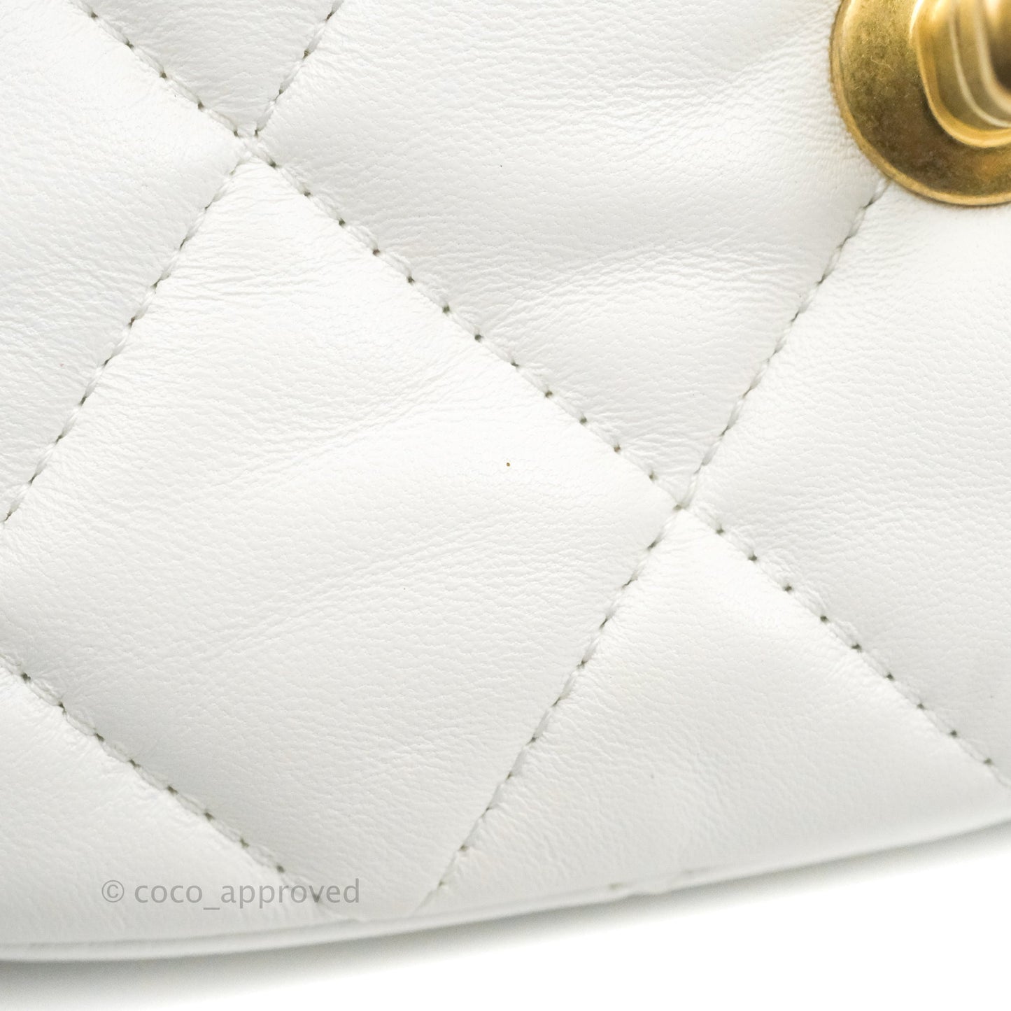 Chanel Small Flap Bag White Lambskin Aged Gold and Lacquered Metal 22S