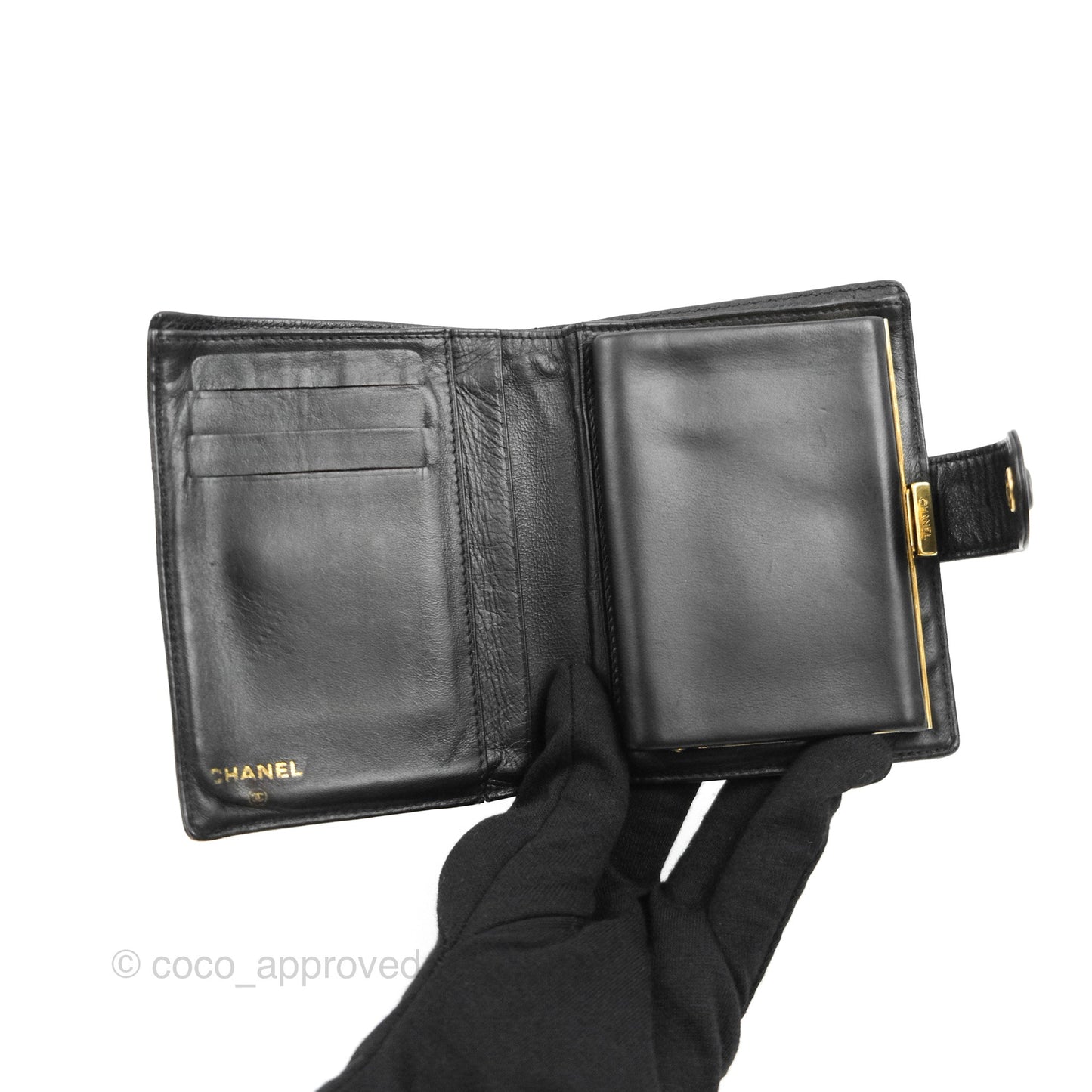 Chanel Vintage CC Wallet Black Caviar Gold Hardware
