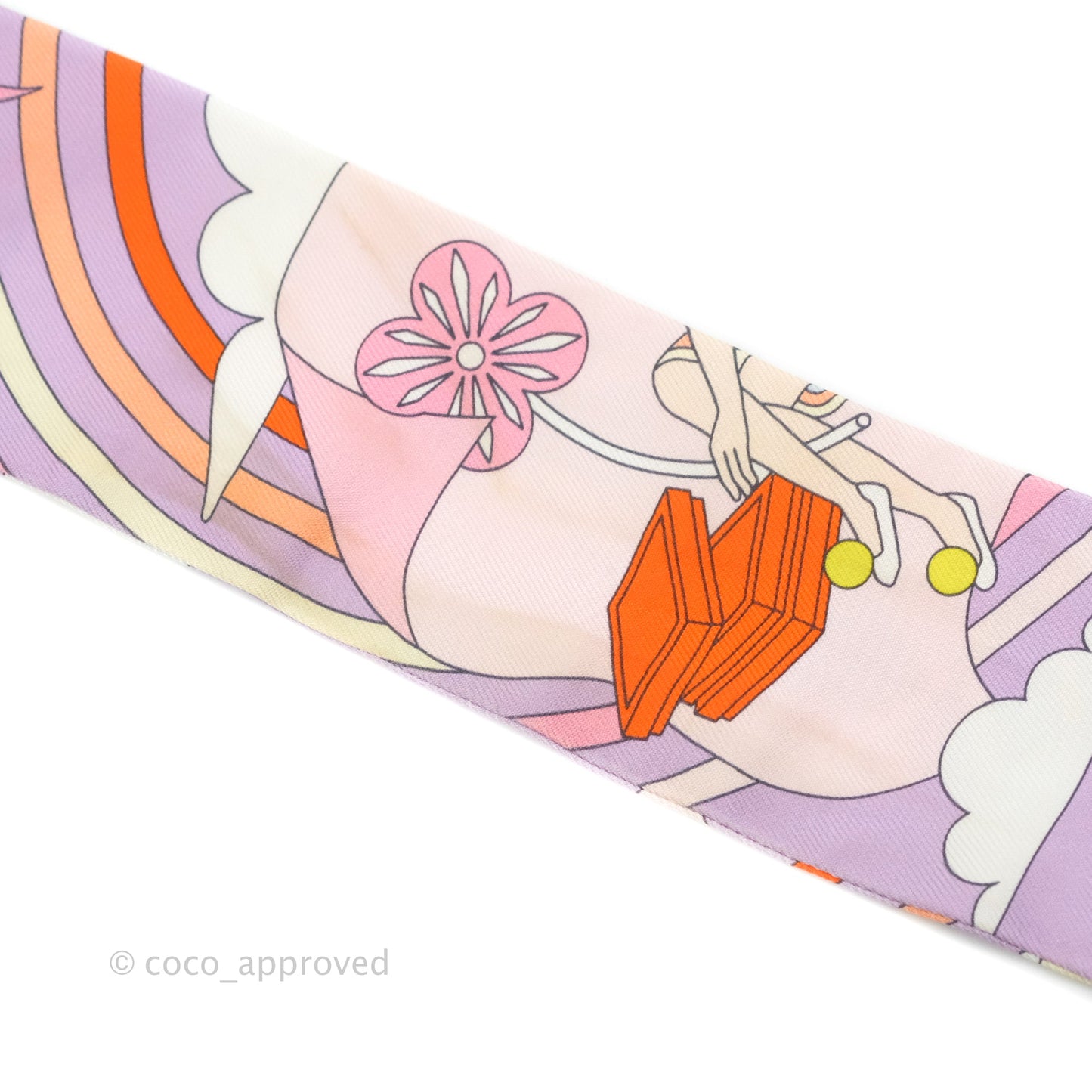 Hermes Silk Carres Volants Twilly Lilas/Rose Pâle/ Orange
