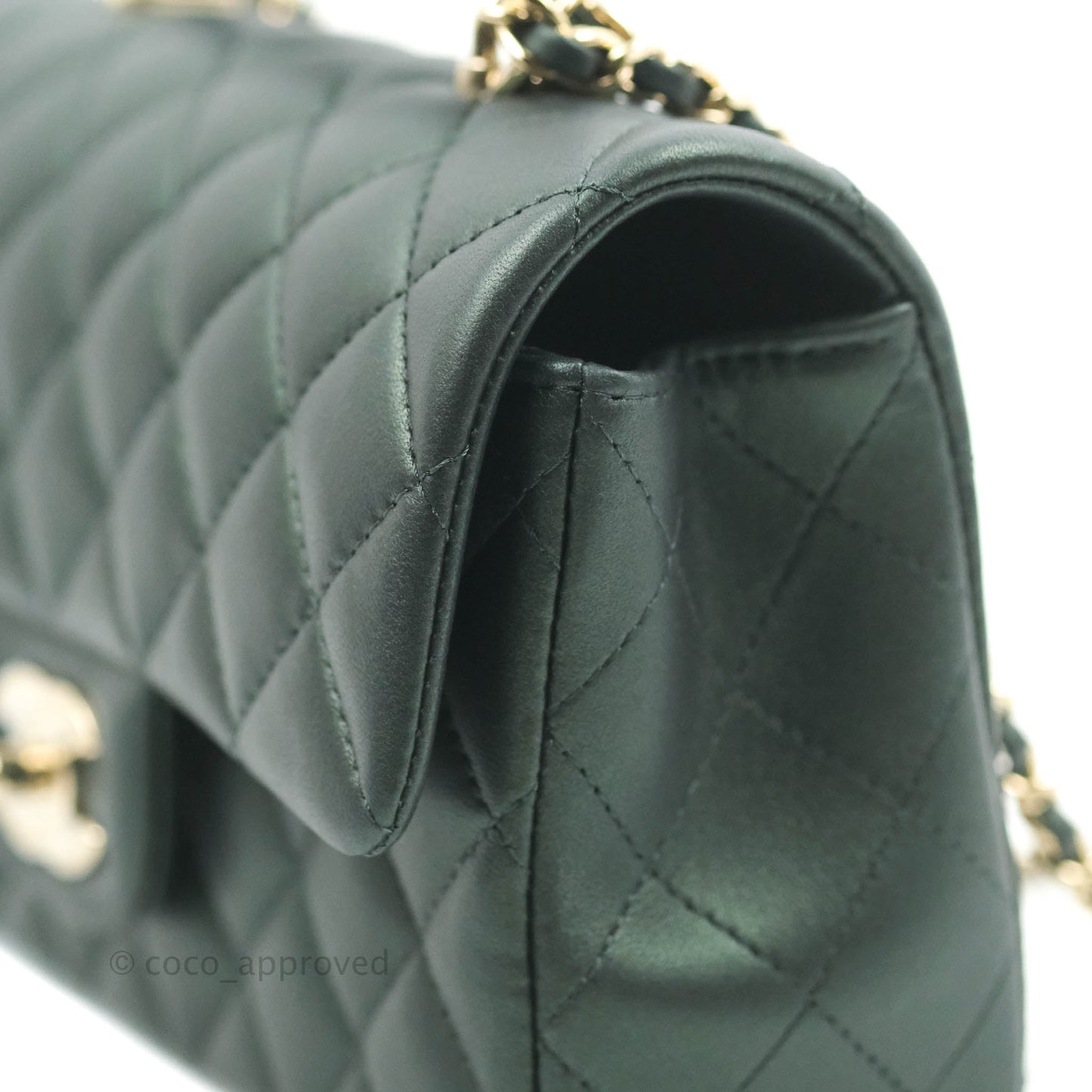 Chanel Top Handle Mini Rectangular Flap Bag Iridescent Green Lambskin Gold Hardware 22A
