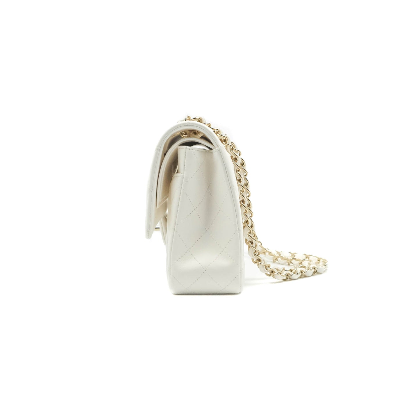 Chanel Quilted M/L Medium Double Flap White Lambskin Gold Hardware 21S