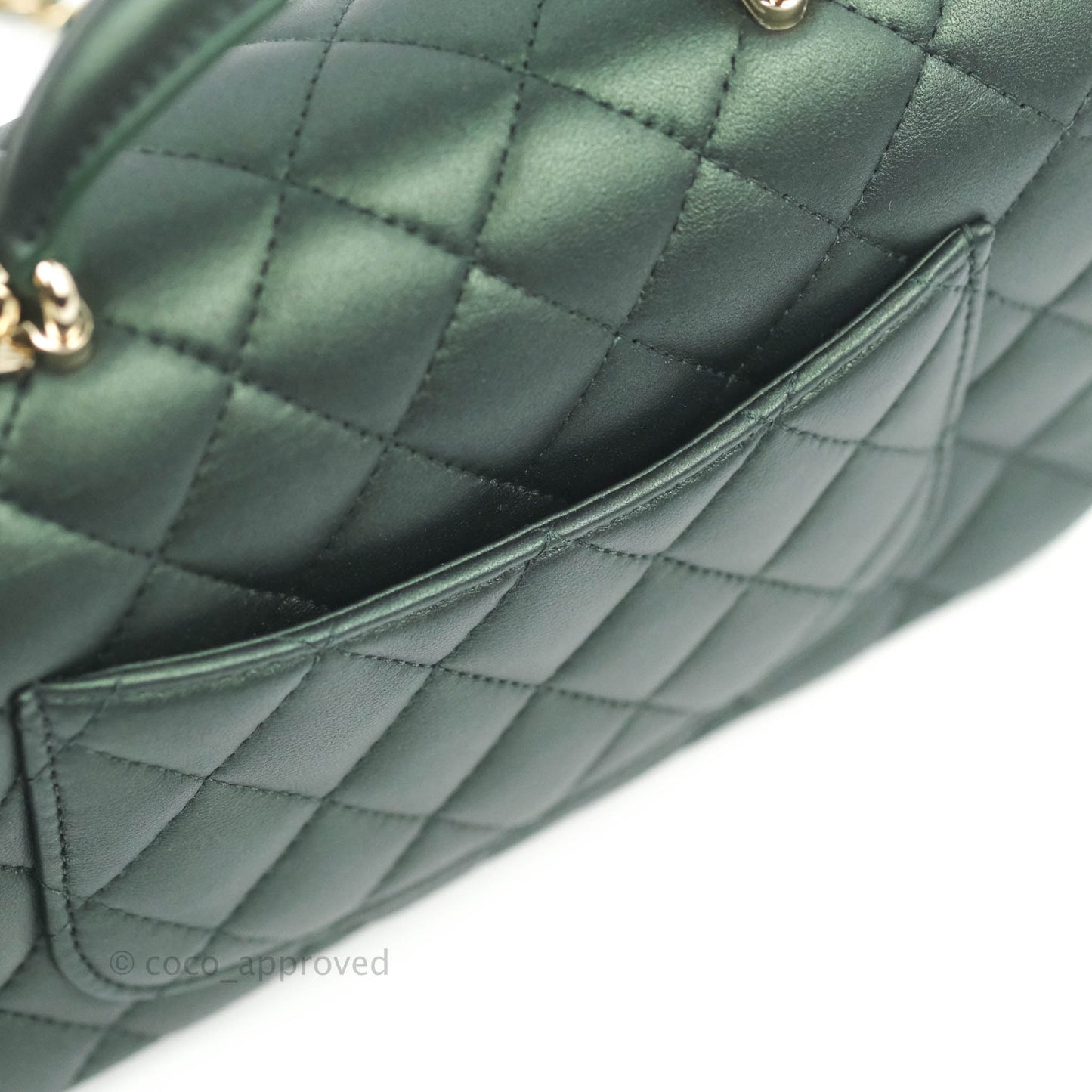 Chanel Top Handle Mini Rectangular Flap Bag Iridescent Green Lambskin Gold Hardware 22A