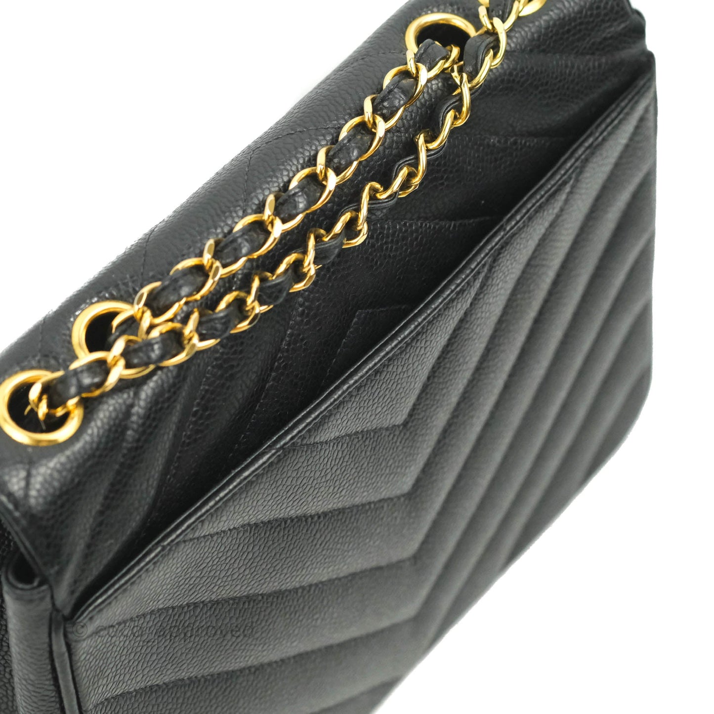 Chanel Vintage Chevron Envelope Flap Bag Black Caviar 24K Gold Hardware