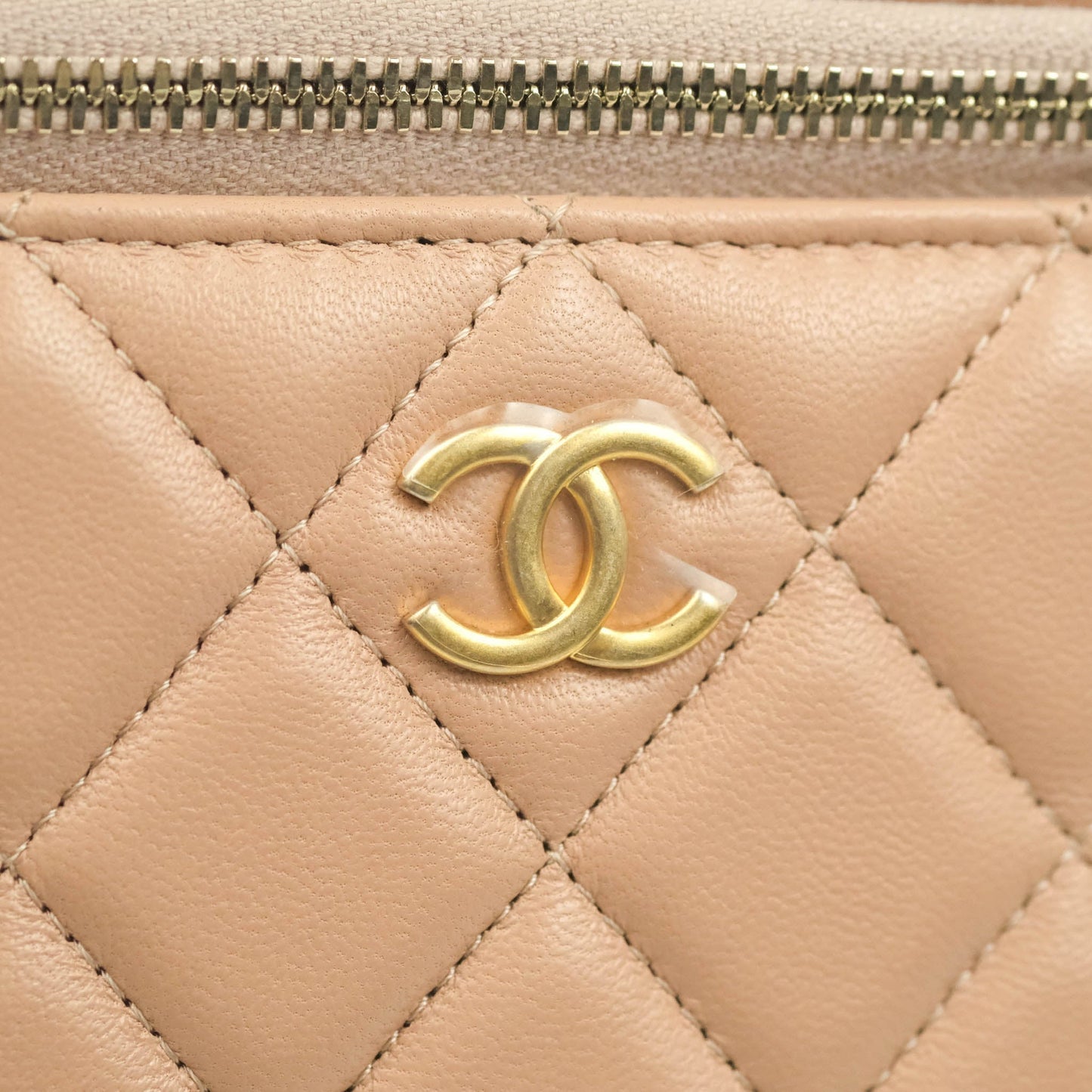 Chanel Classic Vanity Rectangular Top Handle With Chain Beige Lambskin Aged Gold Hardware