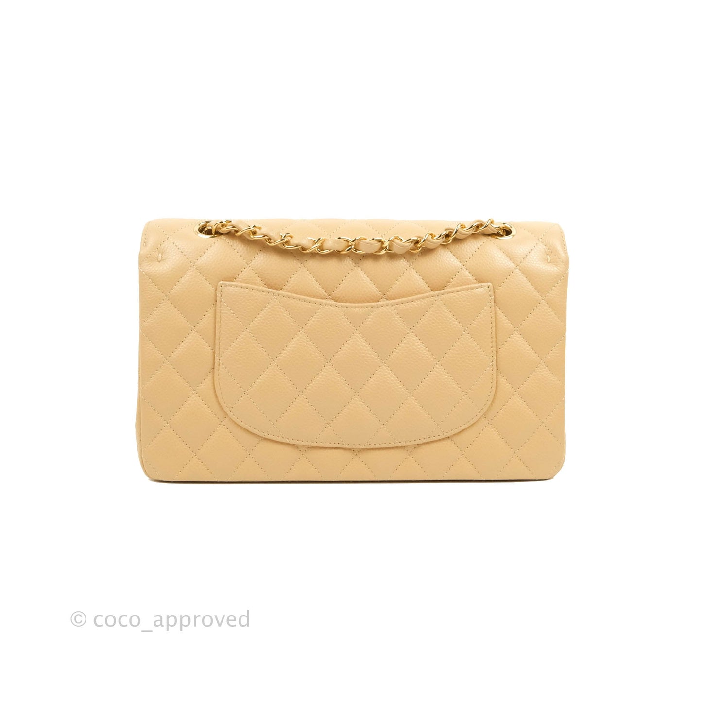 Chanel Classic M/L Medium Flap Quilted Beige Caviar Gold Hardware