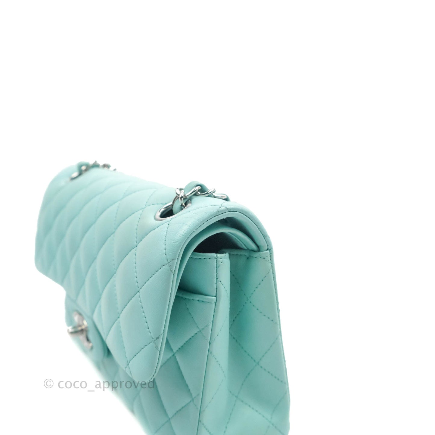 Chanel Small Classic Quilted Flap Tiffany Blue Lambskin Silver Hardware