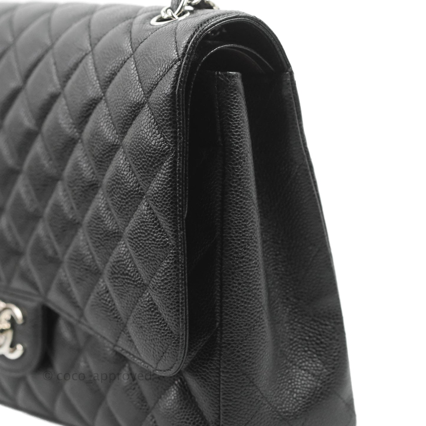 Chanel Quilted Maxi Double Flap Black Caviar Silver Hardware