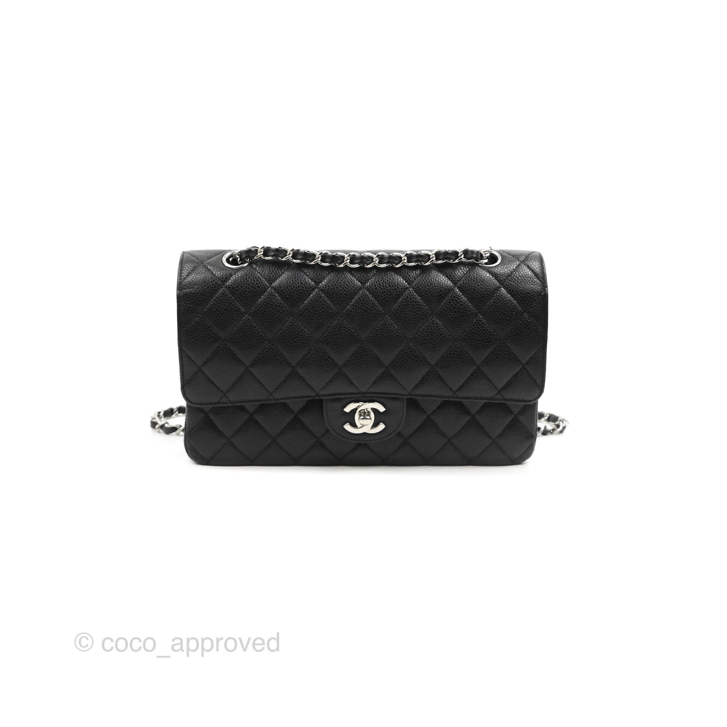 Chanel Classic M/L Medium Flap Quilted Black Caviar Silver Hardware