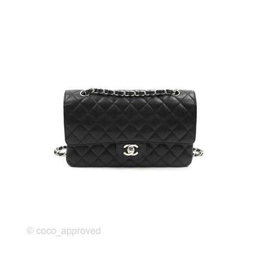 Chanel Classic M/L Medium Flap Quilted Black Caviar Silver Hardware