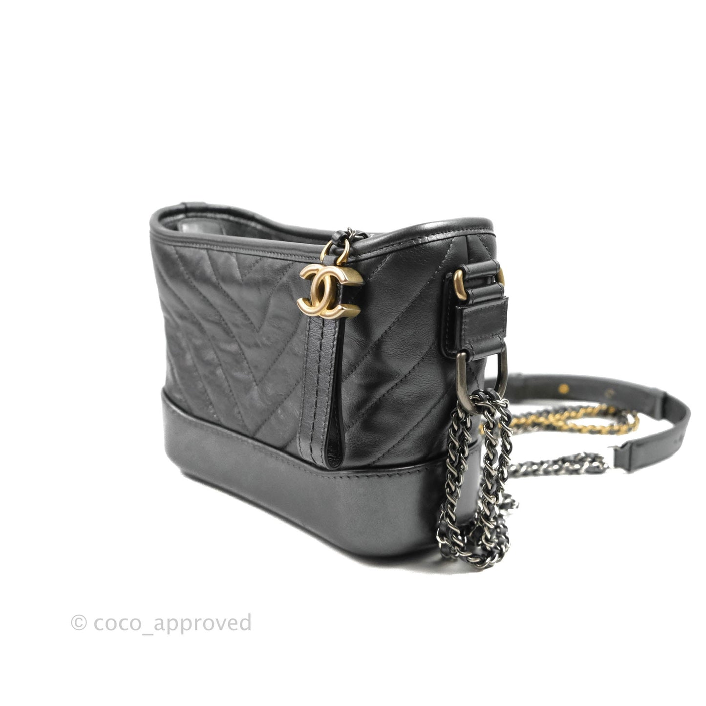Chanel Chevron Small Gabrielle Hobo Iridescent Dark Grey Calfskin Mixed Hardware