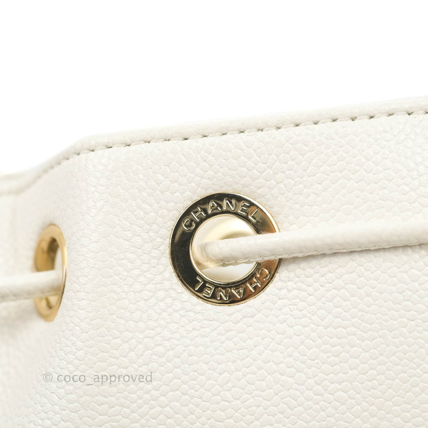 Chanel Business Affinity Drawstring Bucket Bag White Caviar Gold Hardware