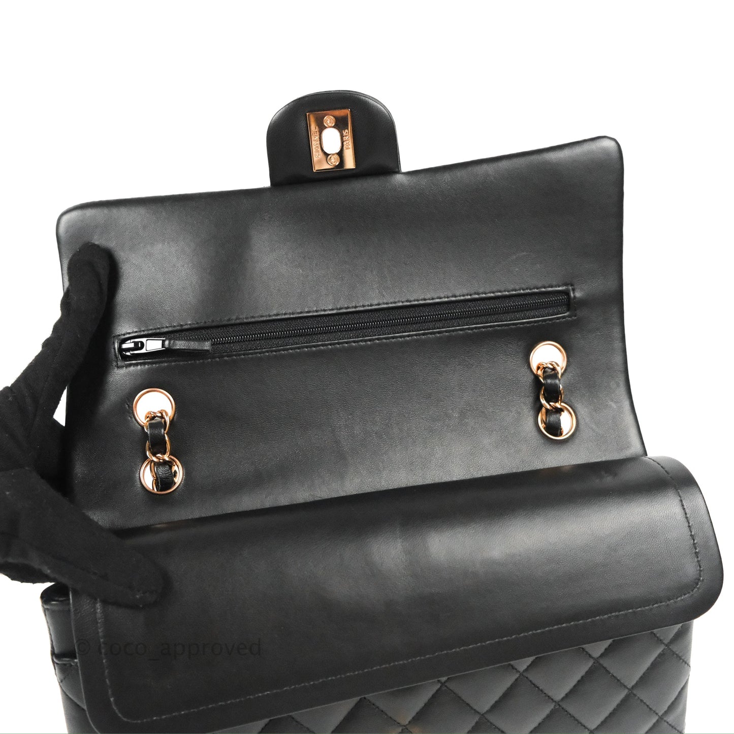 Chanel Classic M/L Medium Flap Black Lambskin Rose Pink-Gold Hardware
