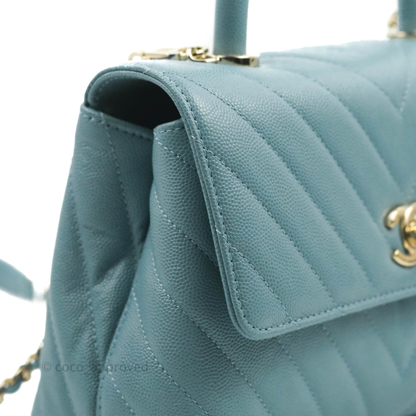 Chanel Small Coco Handle Chevron Blue Caviar Gold Hardware