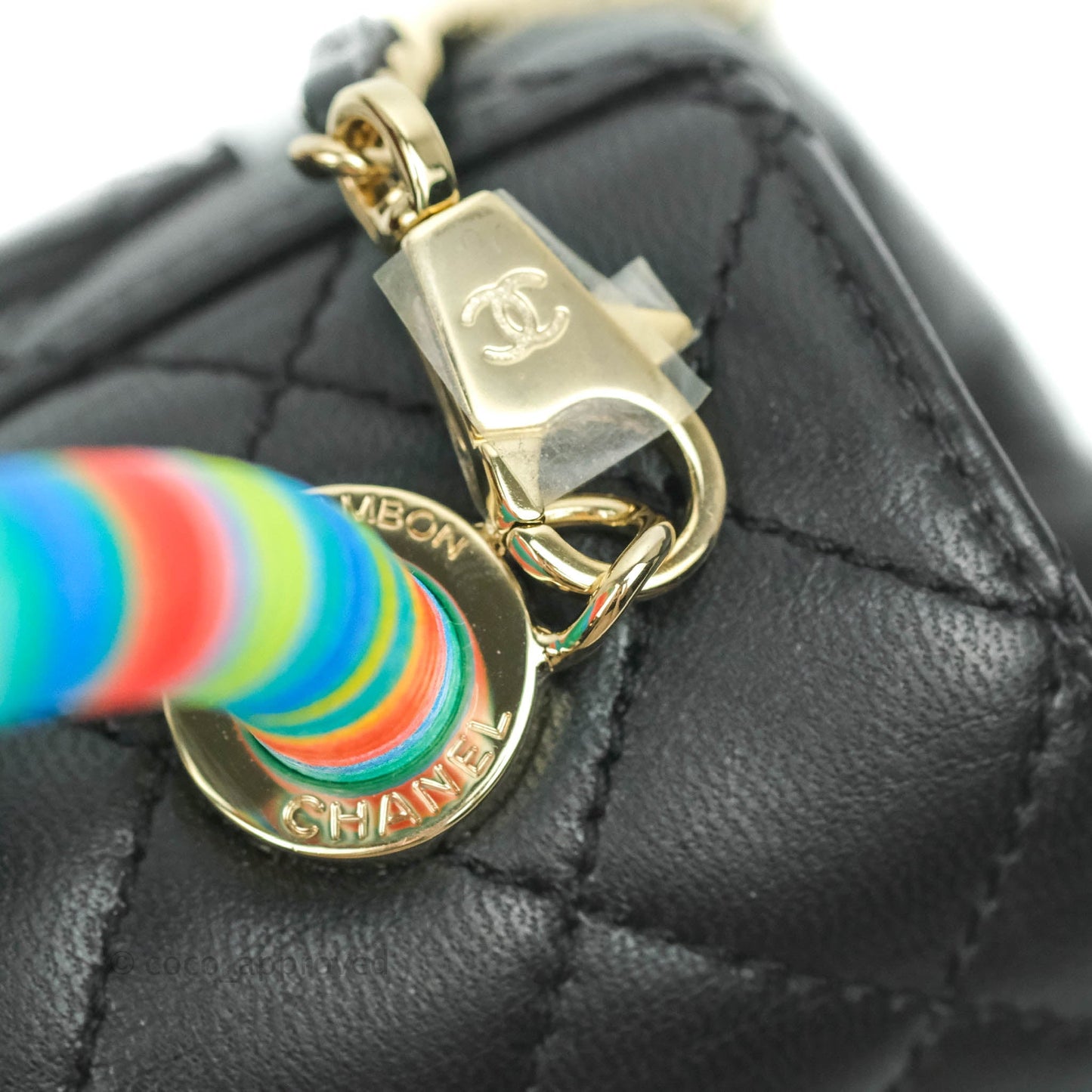 Chanel Quilted Mini Rainbow Coco Handle Bag Lambskin Black Gold Hardware