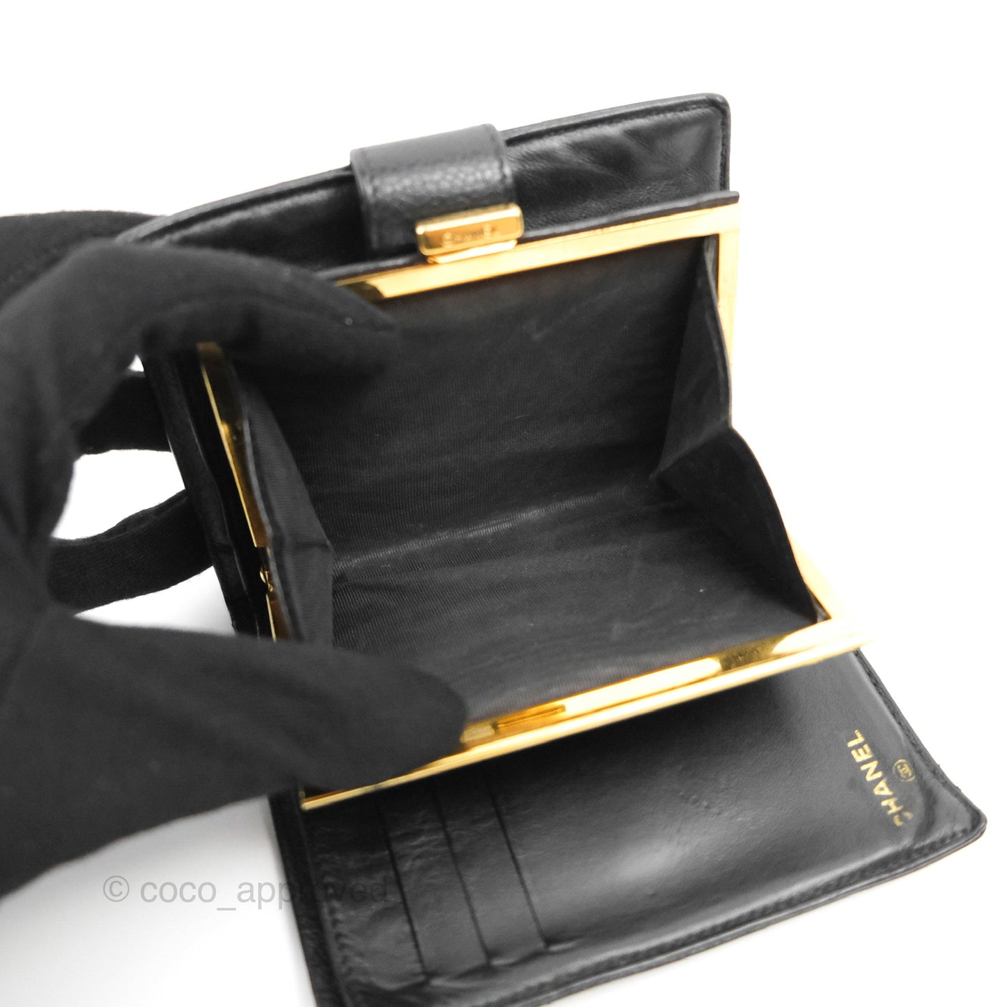 Chanel Vintage CC Wallet Black Caviar Gold Hardware
