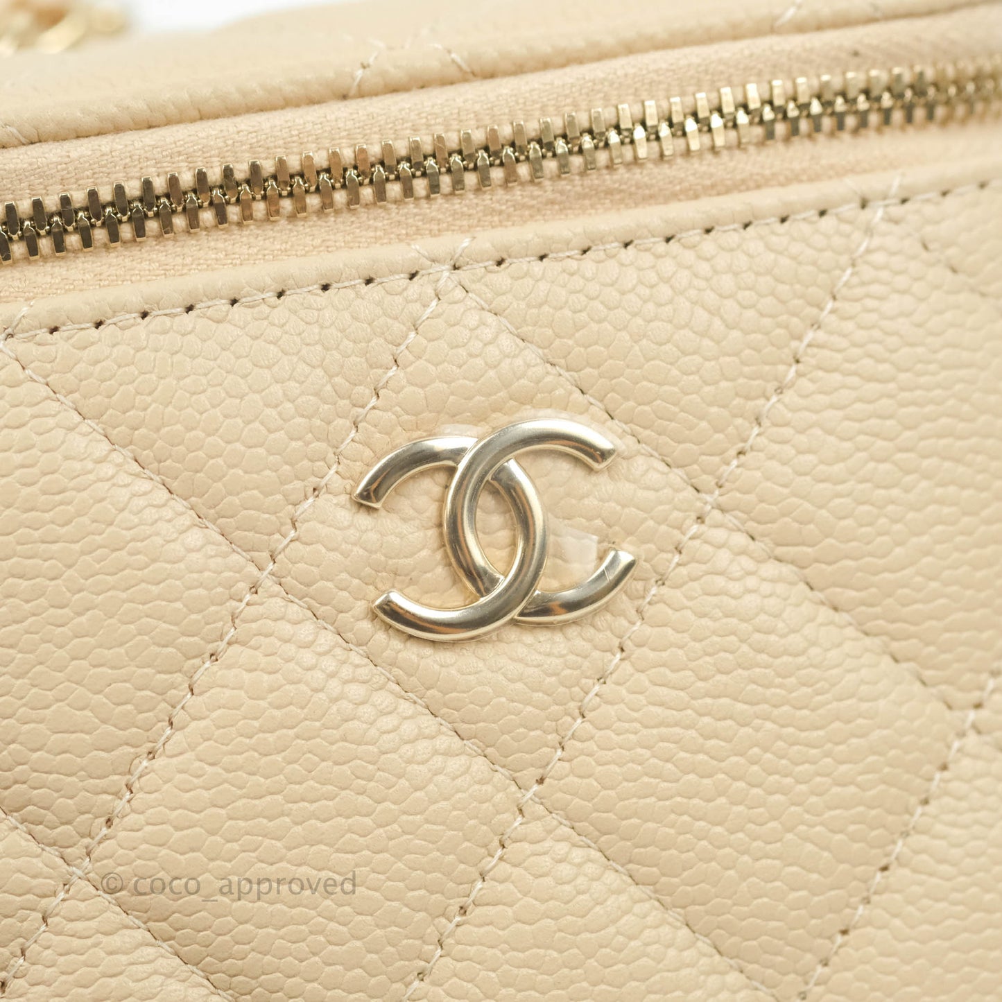 Chanel Classic Mini Vanity With CC Chain Light Beige Caviar Gold Hardware