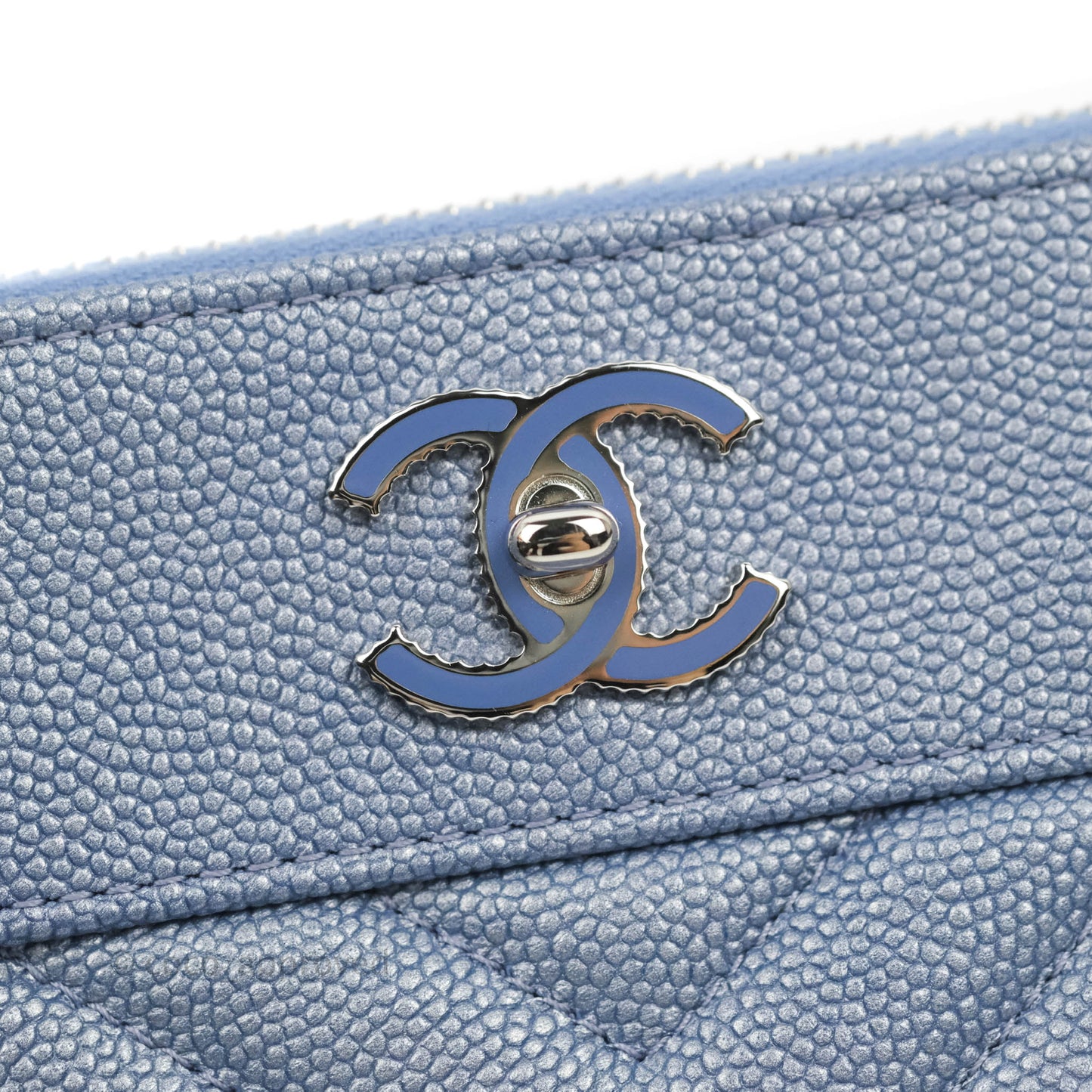 Chanel Mini Chevron Mademoiselle O Case Iridescent Blue Caviar Silver Hardware