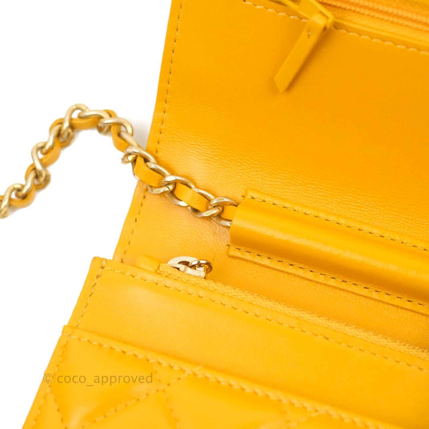 Chanel Quilted Classic Chain Around WOC Yellow Lambskin Aged Gold Hardware