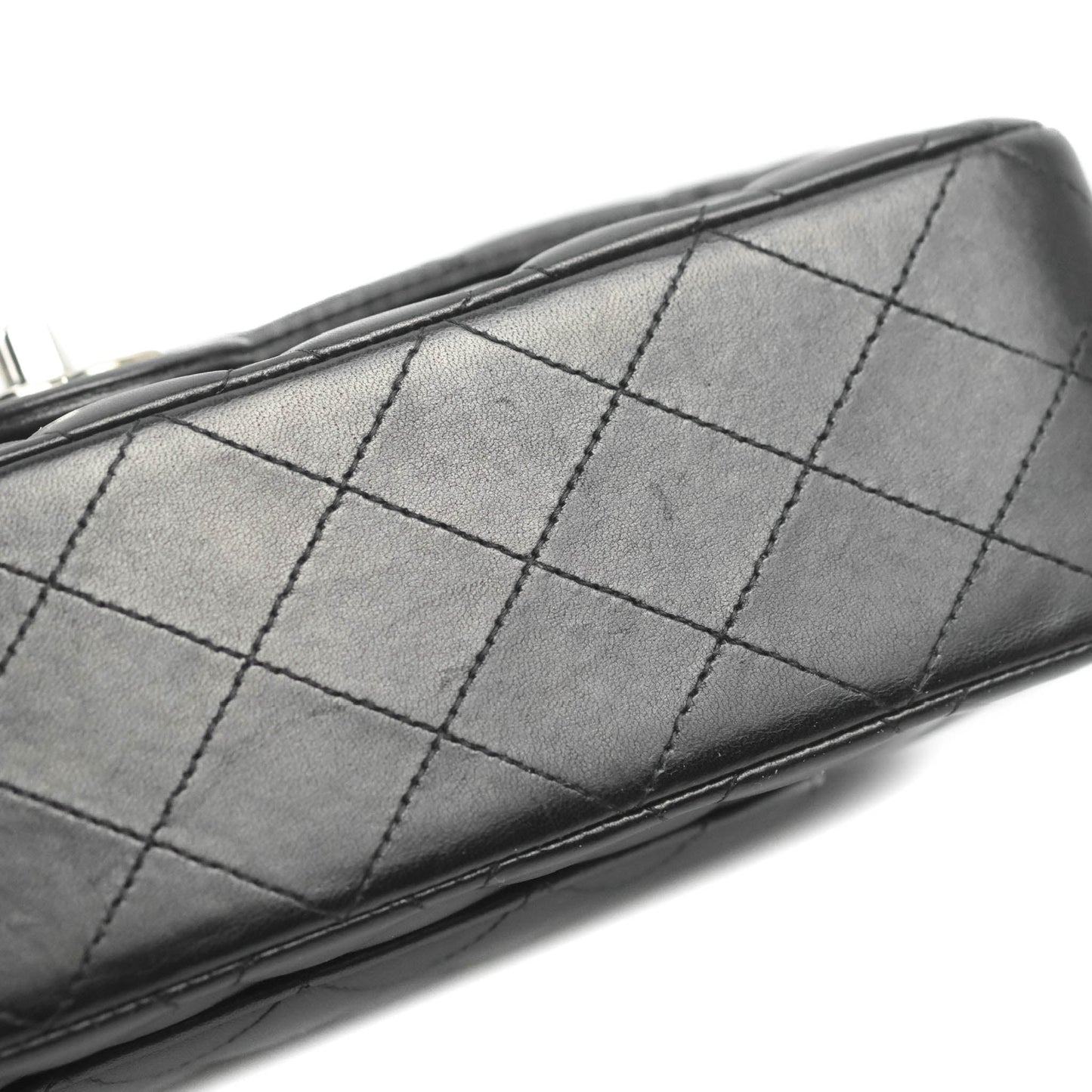 Chanel Classic M/L Medium Flap Quilted Black Lambskin Silver Hardware