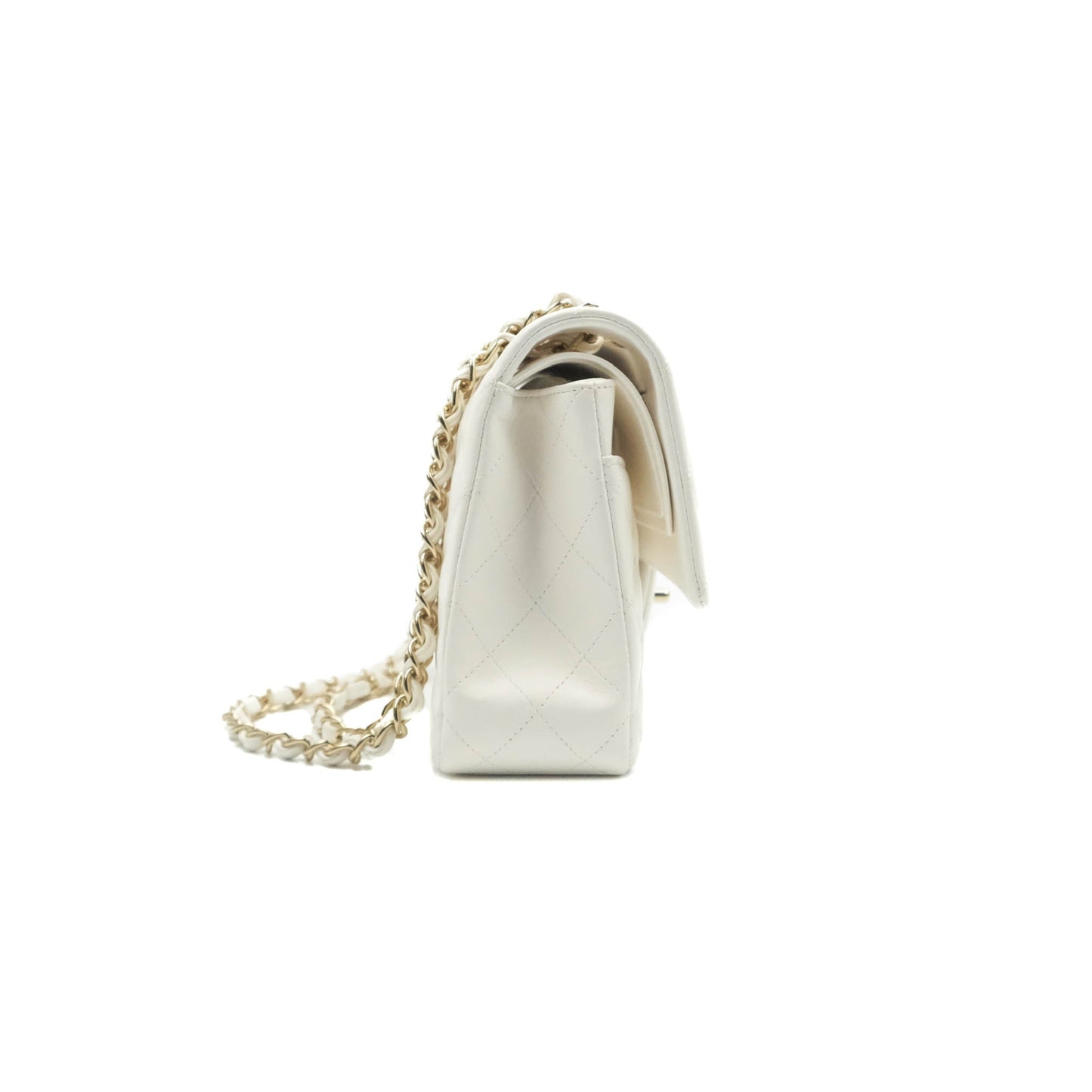 Chanel Quilted M/L Medium Double Flap White Lambskin Gold Hardware 21S