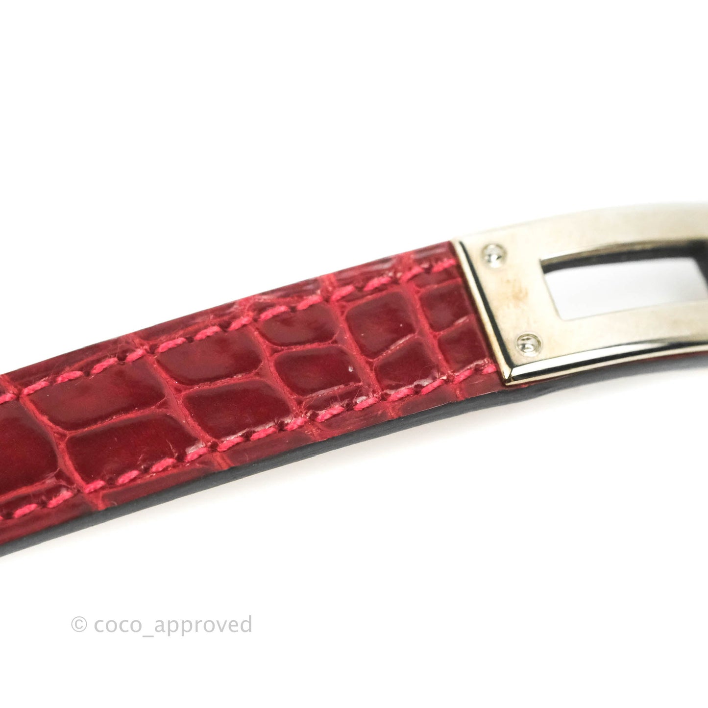 Hermès Double Tour Kelly Bracelet Rouge Alligator Leather Palladium Hardware