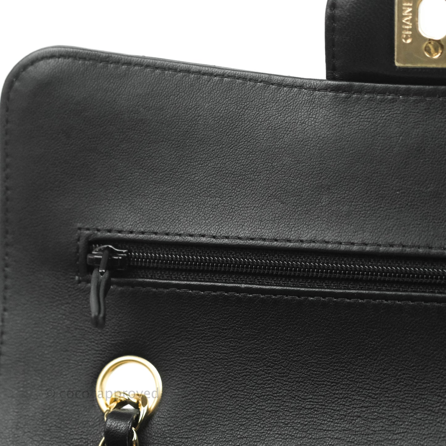 Chanel Classic Chevron S/M Small Double Flap Black Lambskin Gold Hardware