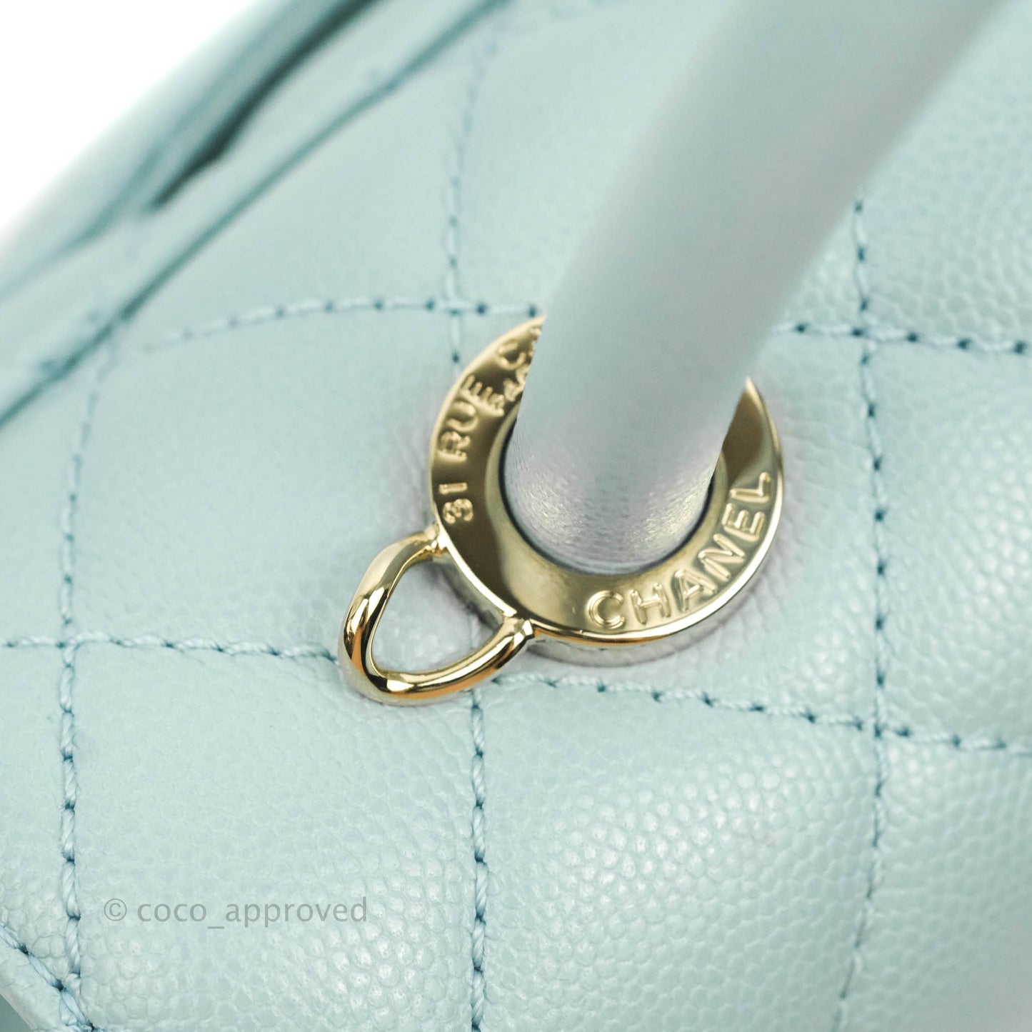 Chanel Small Coco Handle Quilted Light Blue Caviar Gold Hardware