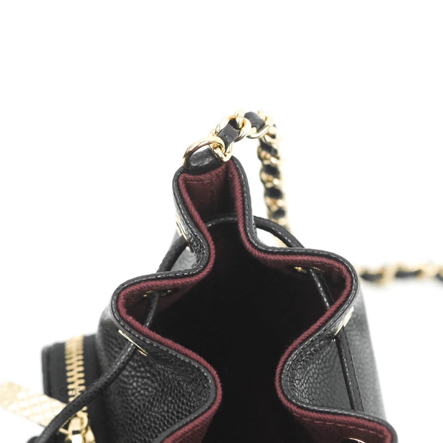 Chanel Mini Bucket with Chain Black Caviar Gold Hardware 22B