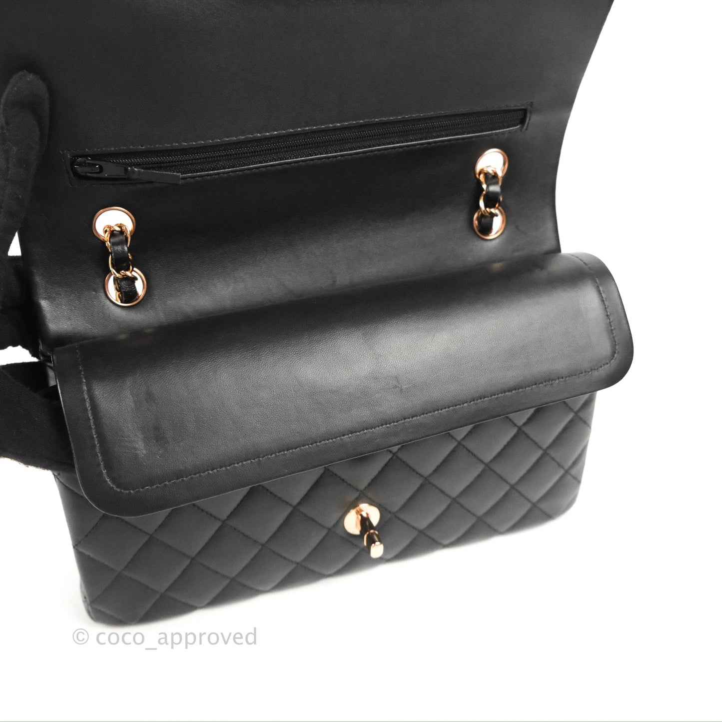 Chanel Classic M/L Medium Flap Black Lambskin Rose Pink-Gold Hardware