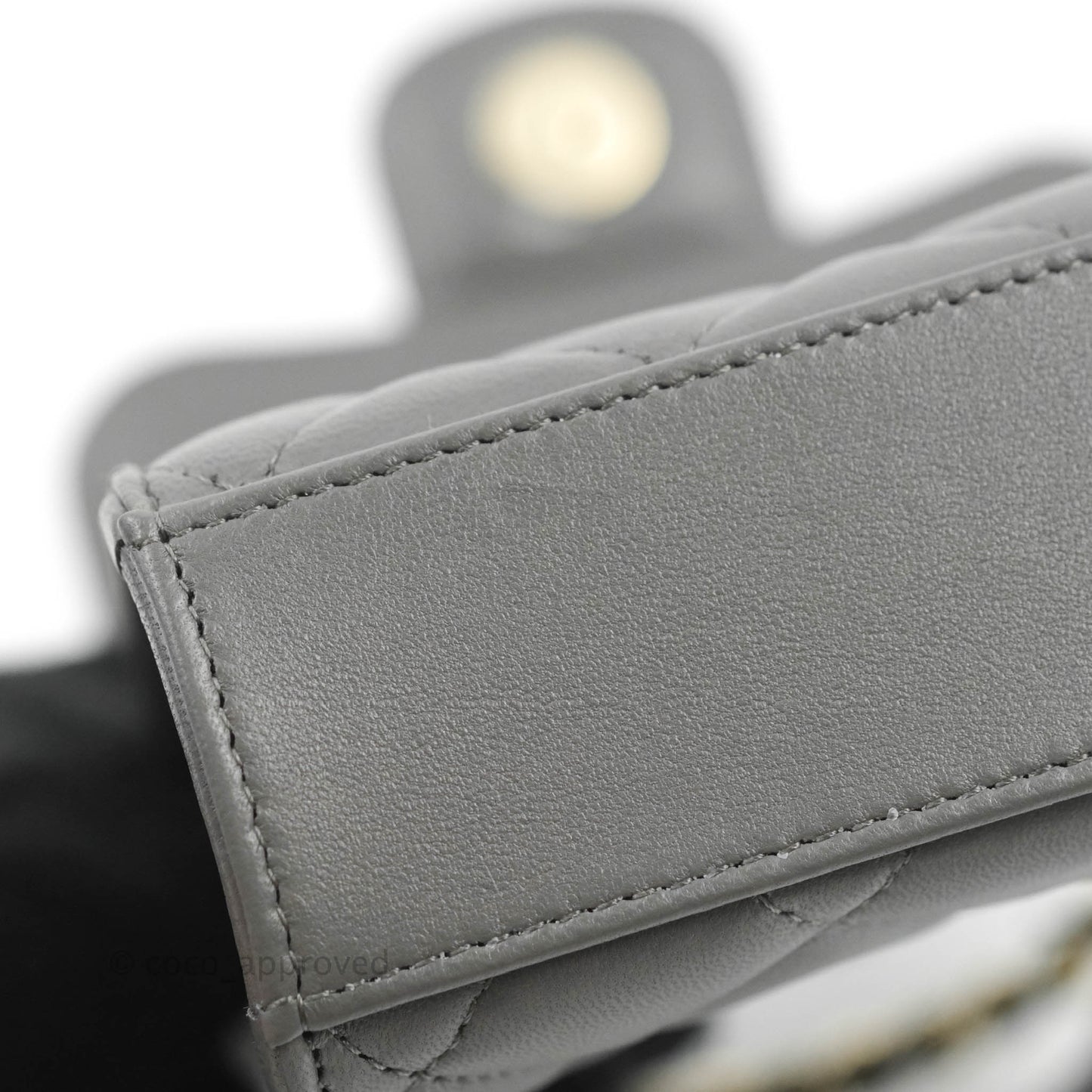 Chanel Mini Handle Clutch With Chain Grey Lambskin Gold Hardware