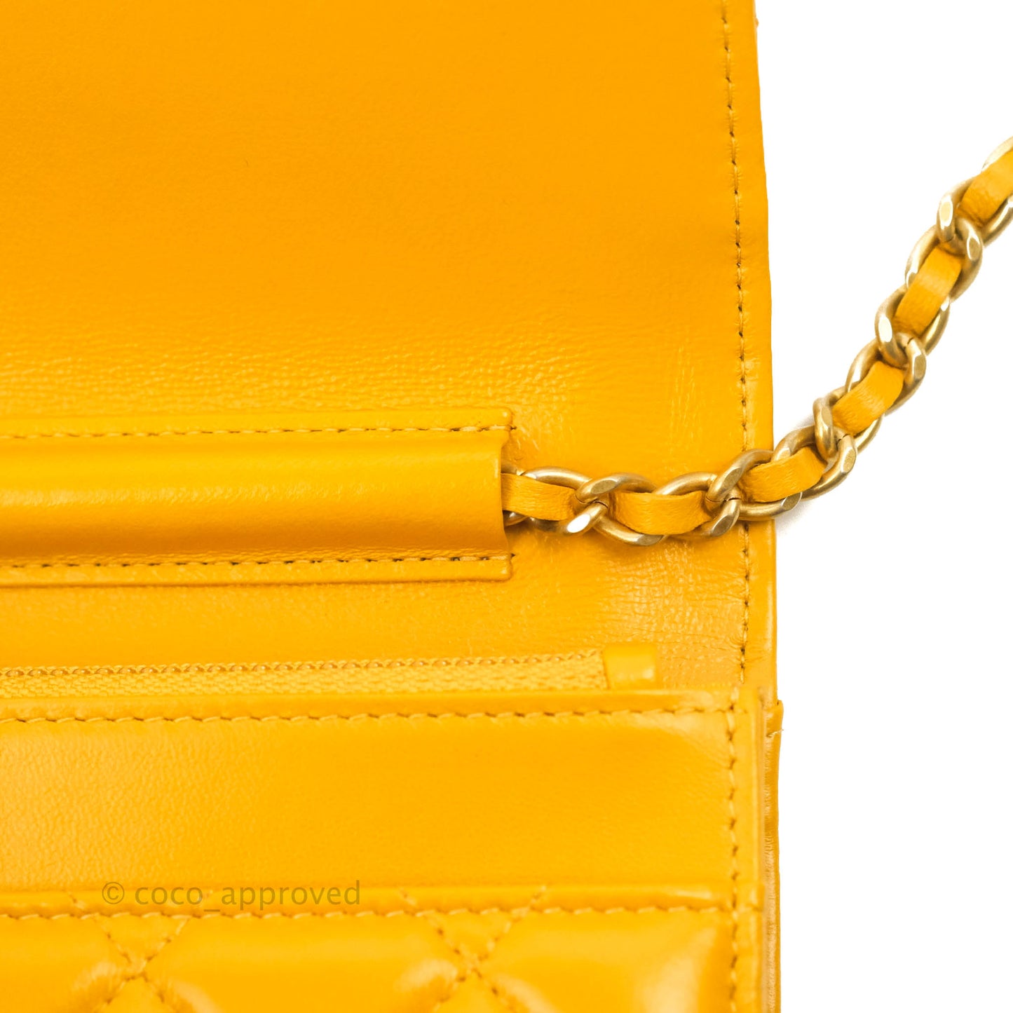 Chanel Quilted Classic Chain Around WOC Yellow Lambskin Aged Gold Hardware