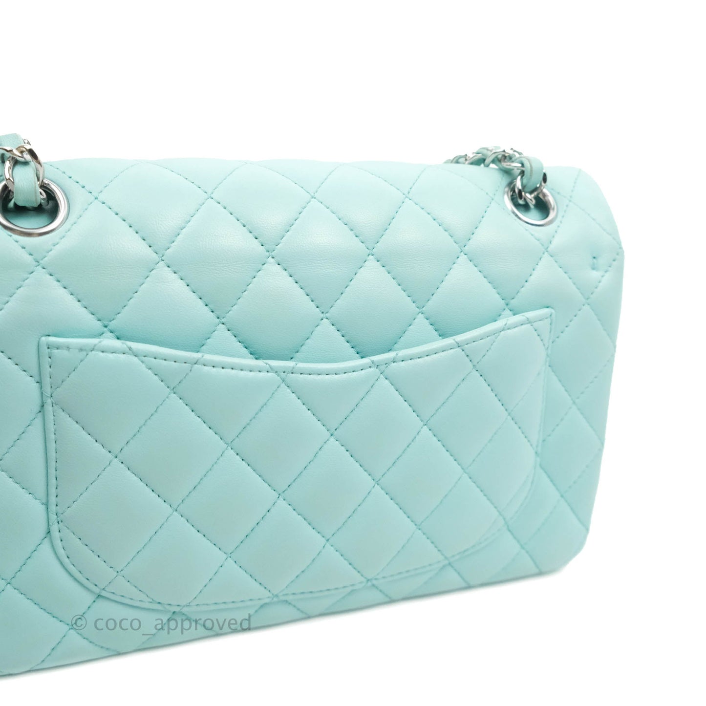 Chanel Small Classic Quilted Flap Tiffany Blue Lambskin Silver Hardware