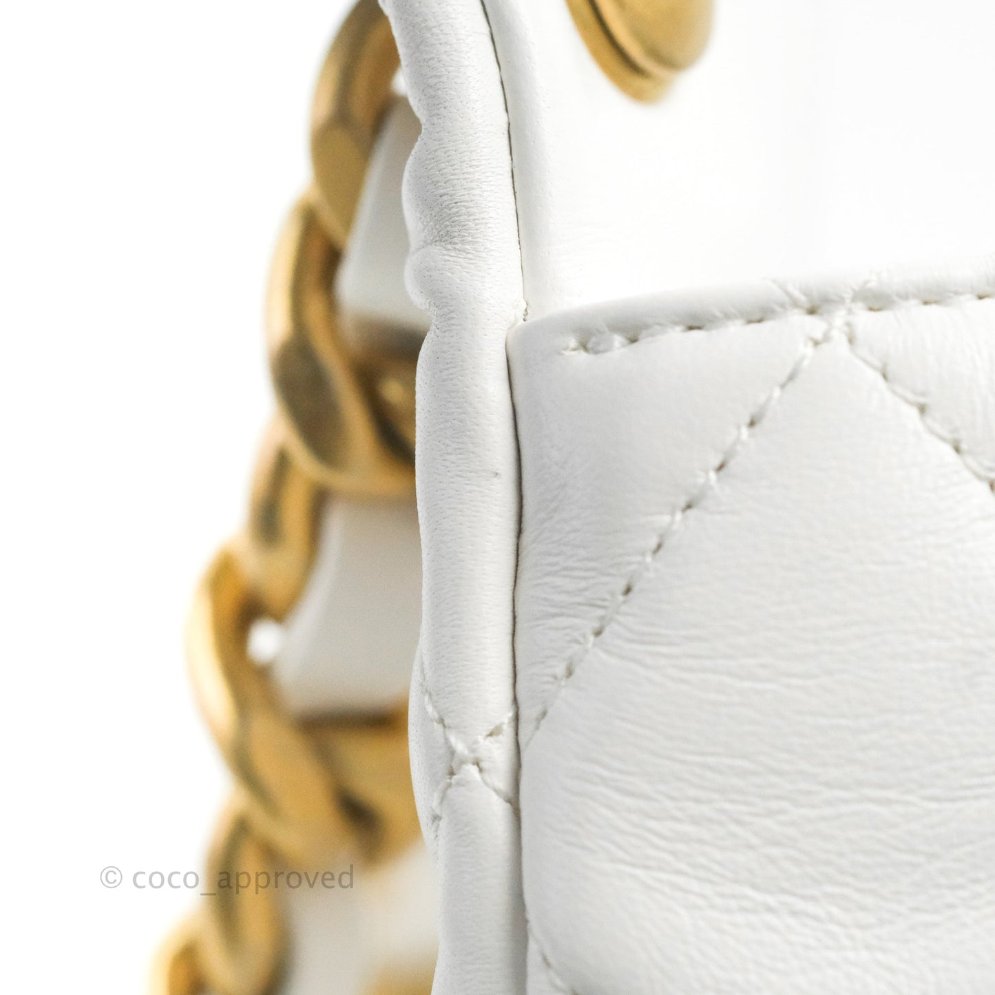 Chanel Small Flap Bag White Lambskin Aged Gold and Lacquered Metal 22S