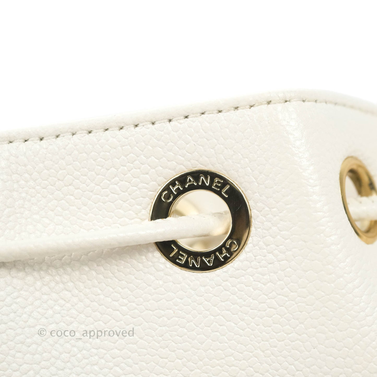 Chanel Business Affinity Drawstring Bucket Bag White Caviar Gold Hardware
