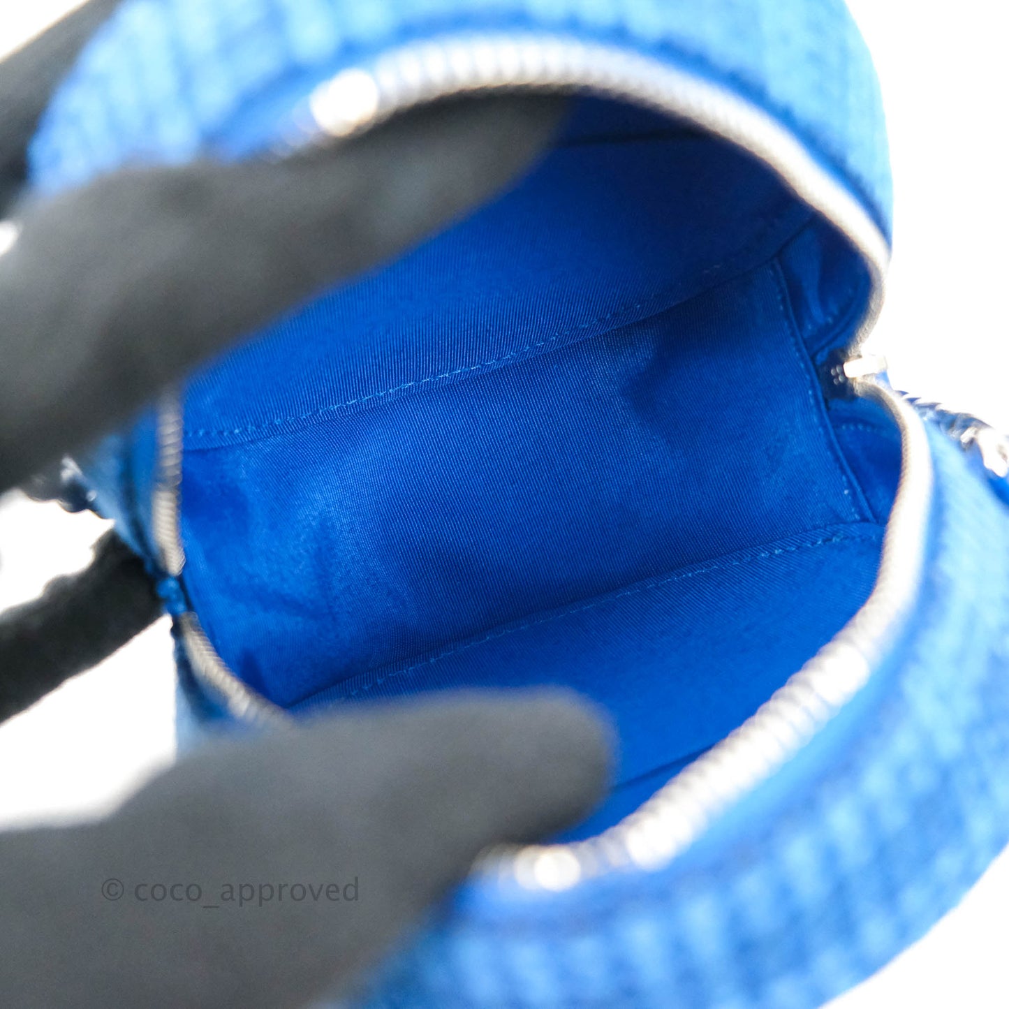 Chanel Quilted Round Clutch With Chain Blue Tweed Silver Hardware