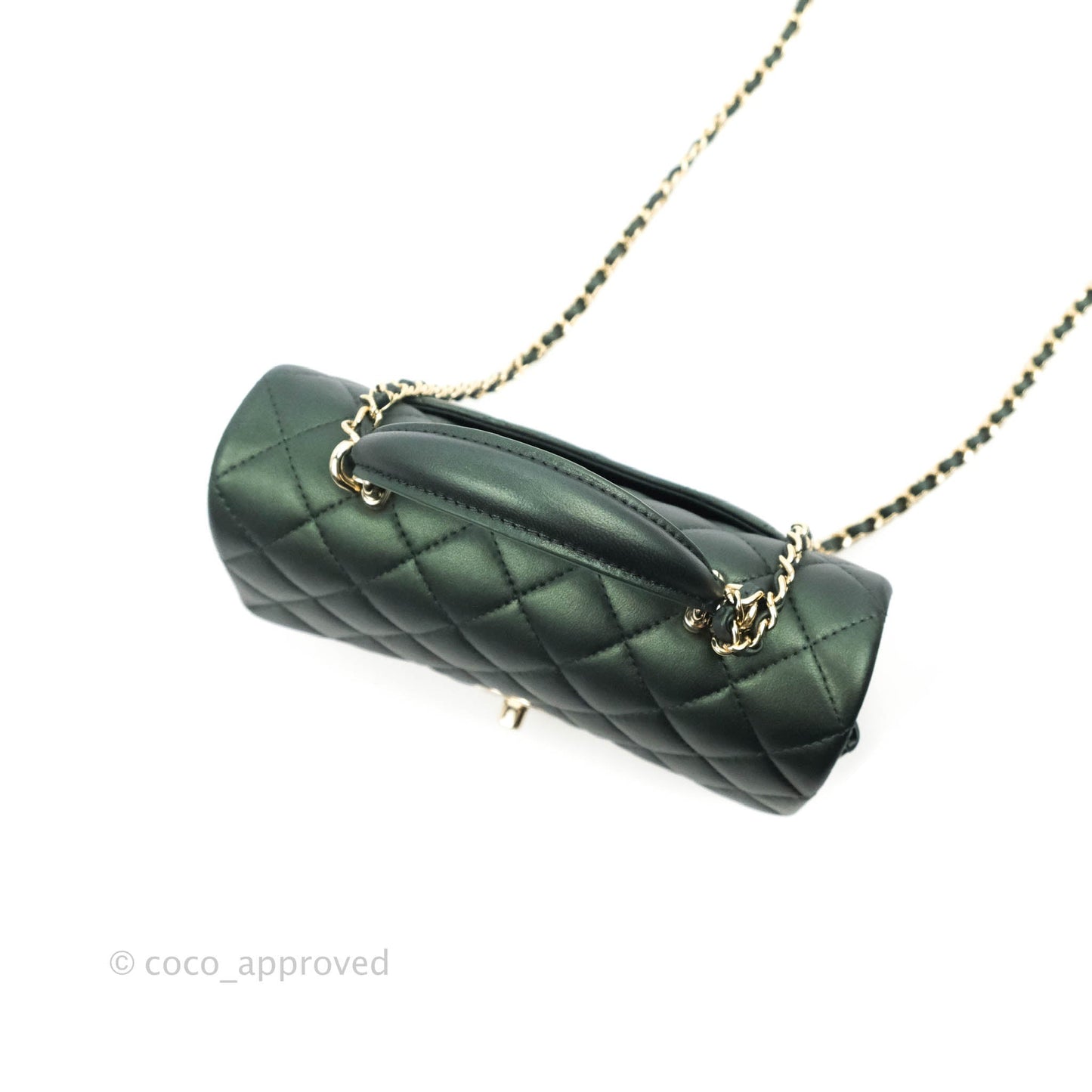 Chanel Top Handle Mini Rectangular Flap Bag Iridescent Green Lambskin Gold Hardware 22A