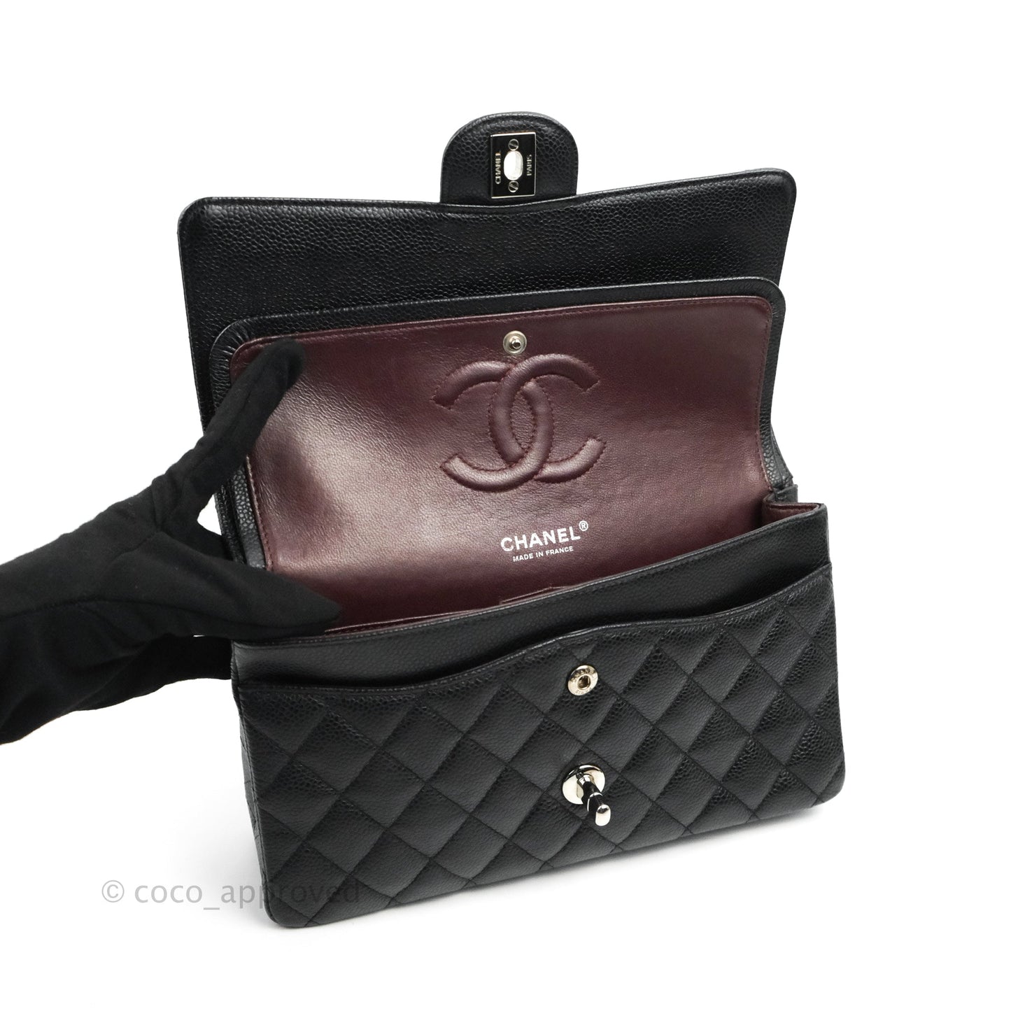 Chanel Classic M/L Medium Flap Quilted Black Caviar Silver Hardware