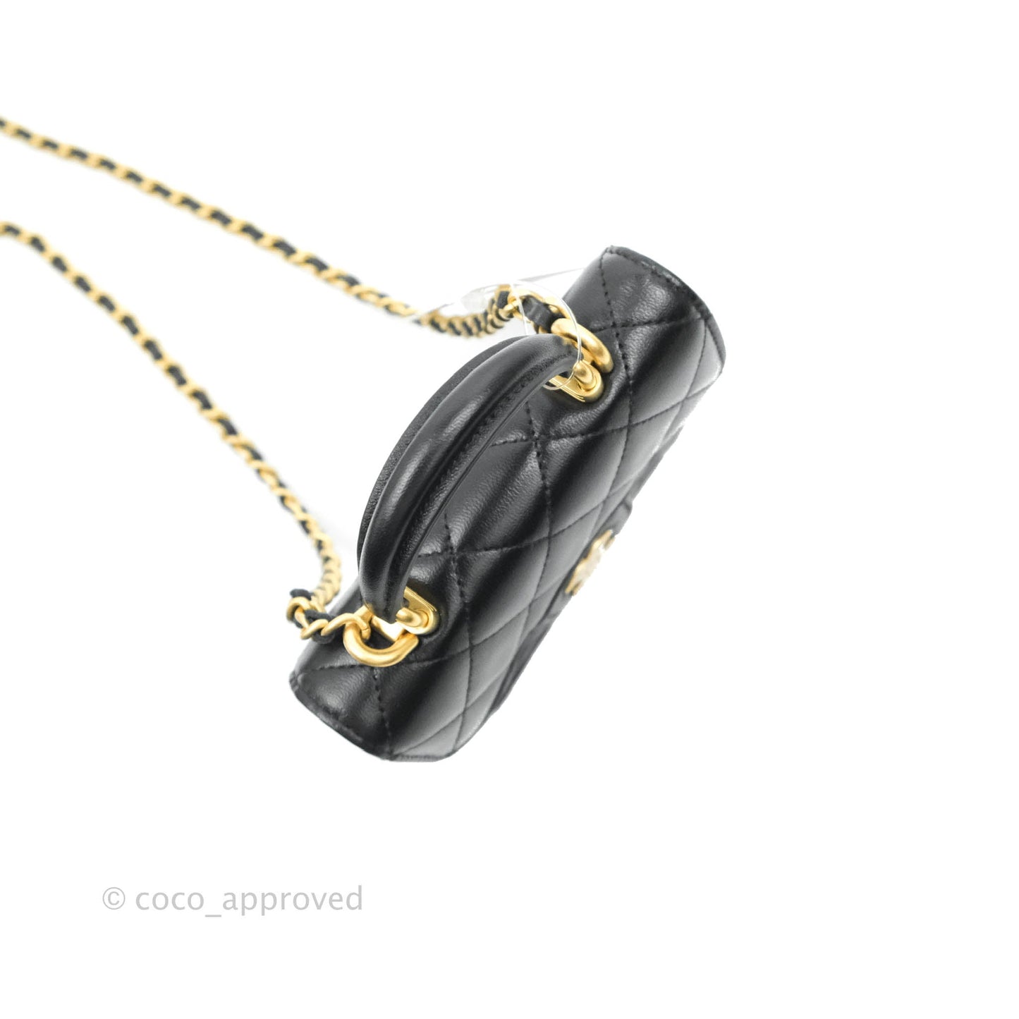 Chanel Flap Coin Purse With Chain Black Lambskin Aged Gold Hardware