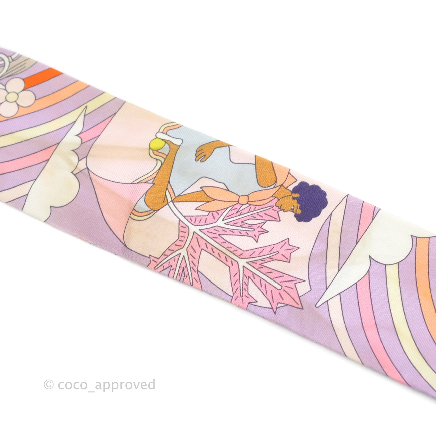 Hermes Silk Carres Volants Twilly Lilas/Rose Pâle/ Orange