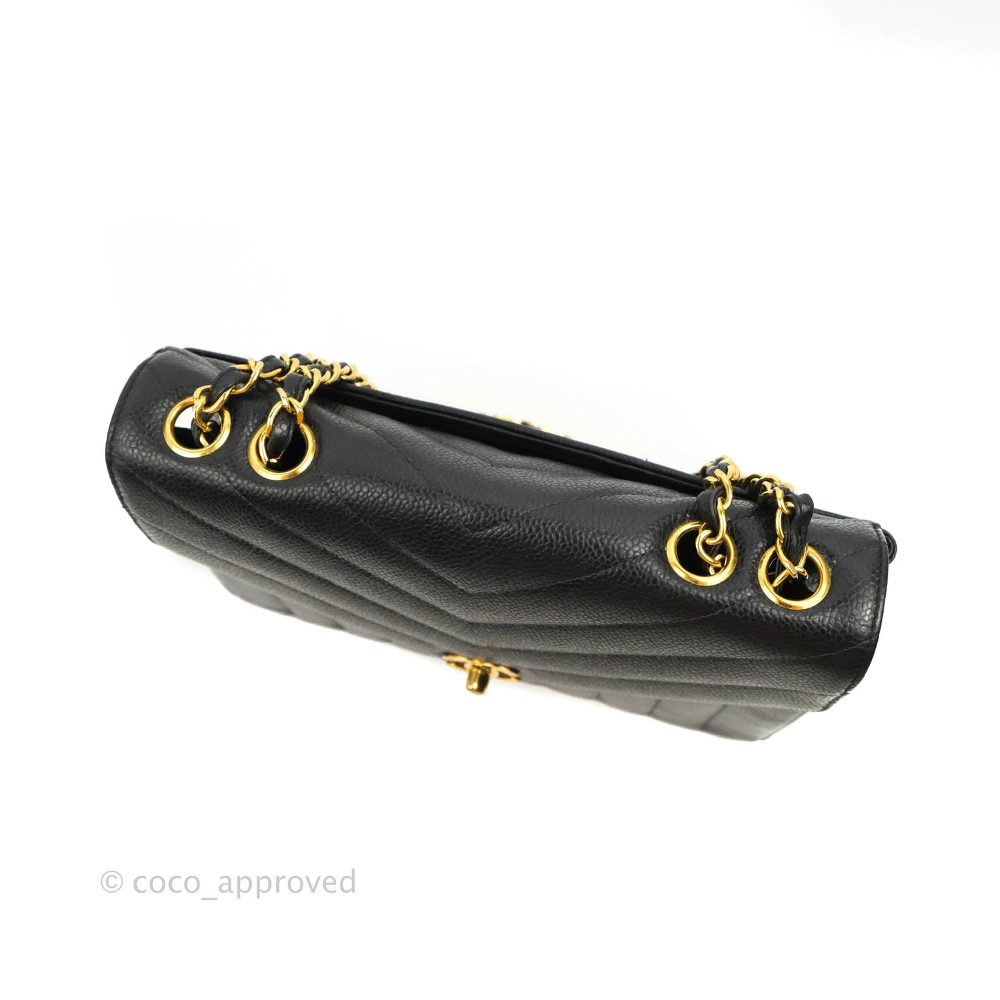 Chanel Vintage Chevron Envelope Flap Bag Black Caviar 24K Gold Hardware