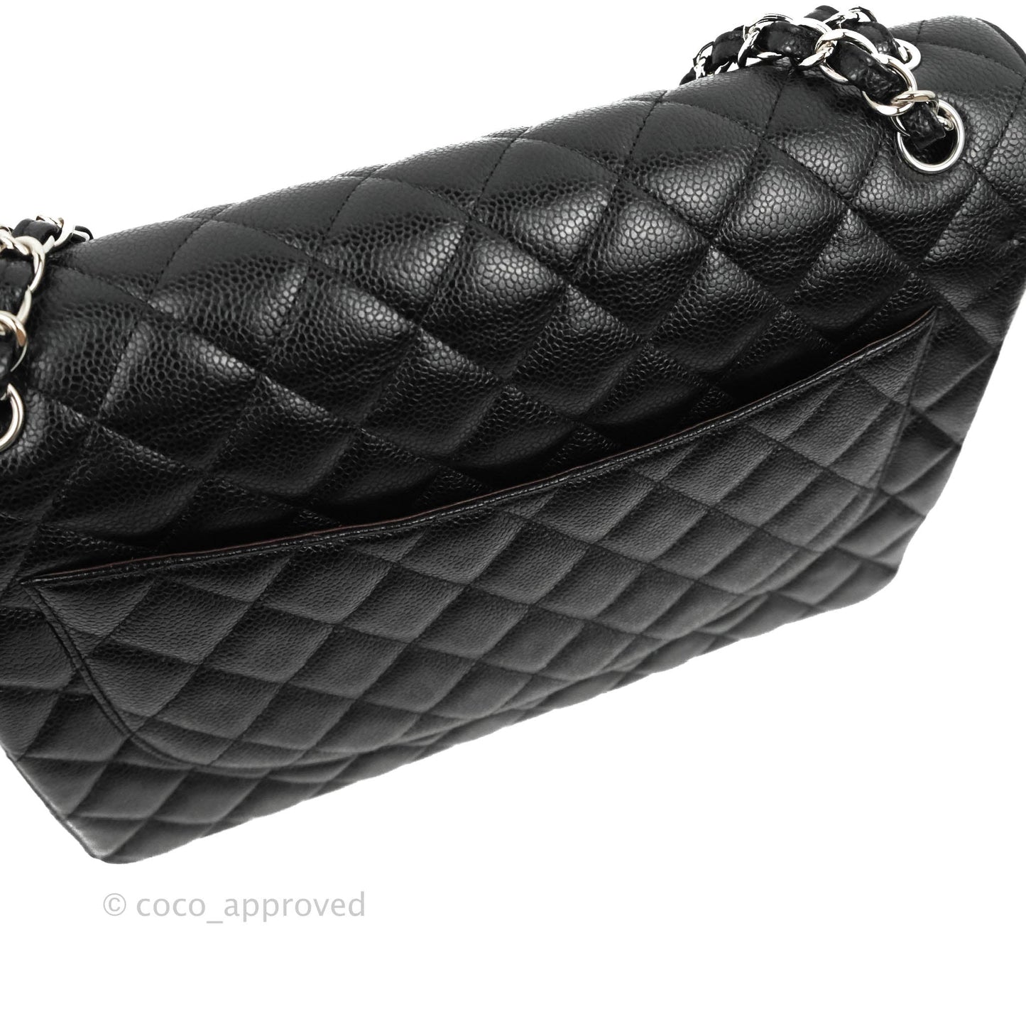 Chanel Quilted Maxi Double Flap Black Caviar Silver Hardware