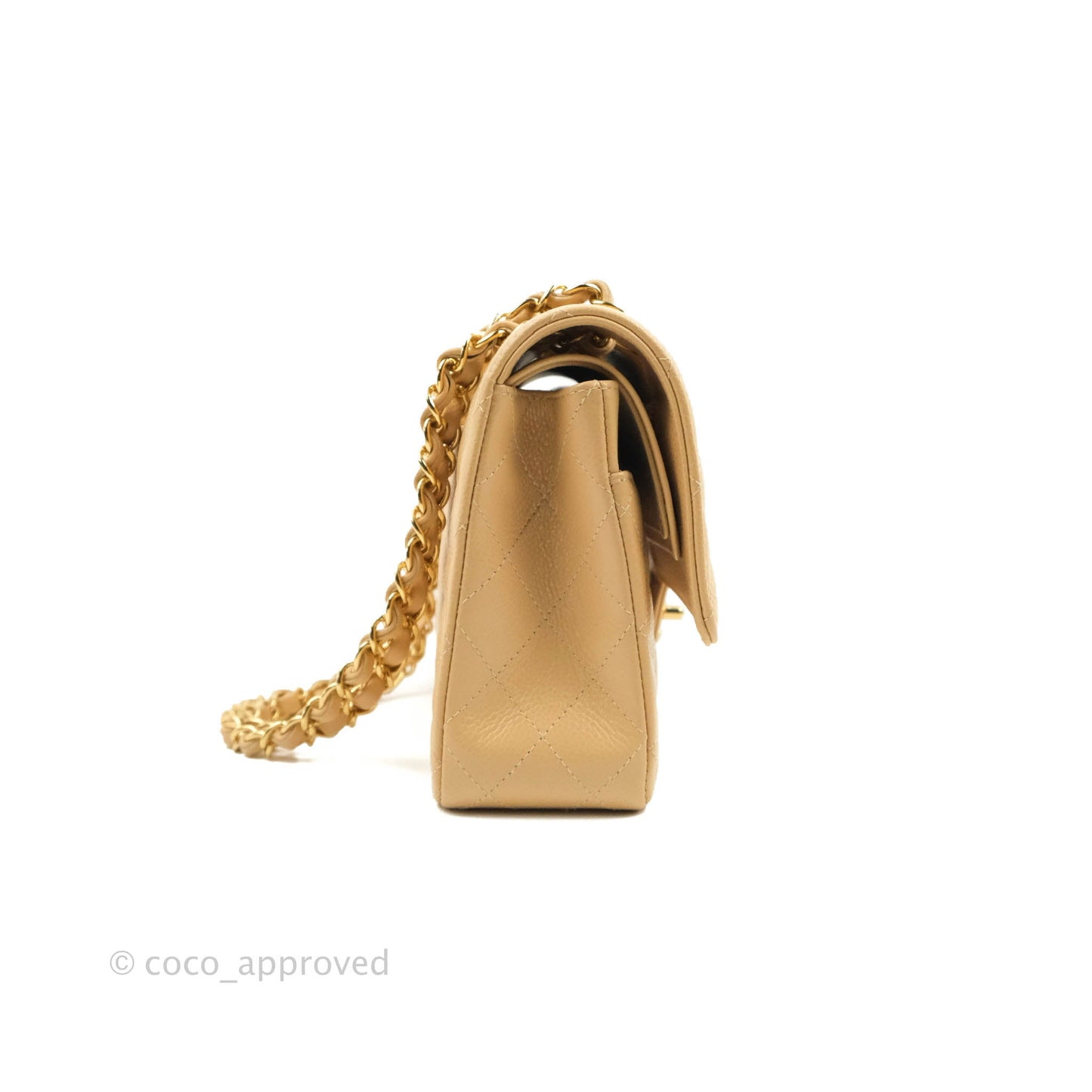 Chanel Classic M/L Medium Flap Quilted Beige Caviar Gold Hardware