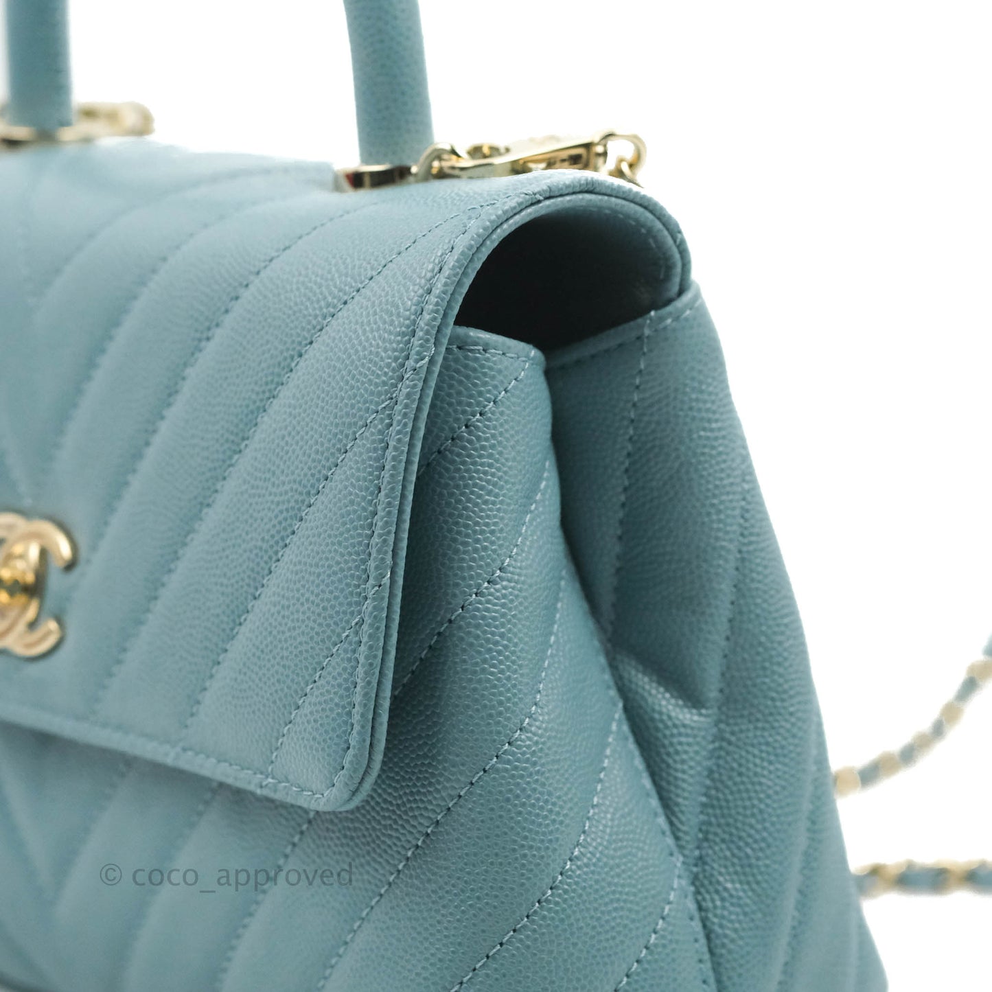 Chanel Small Coco Handle Chevron Blue Caviar Gold Hardware