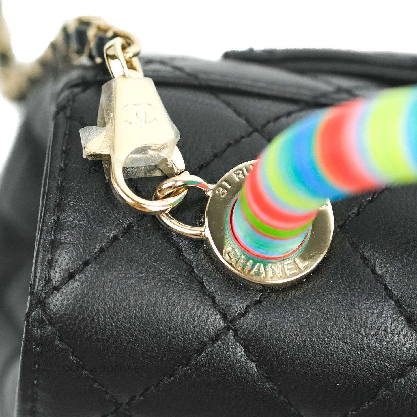 Chanel Quilted Mini Rainbow Coco Handle Bag Lambskin Black Gold Hardware