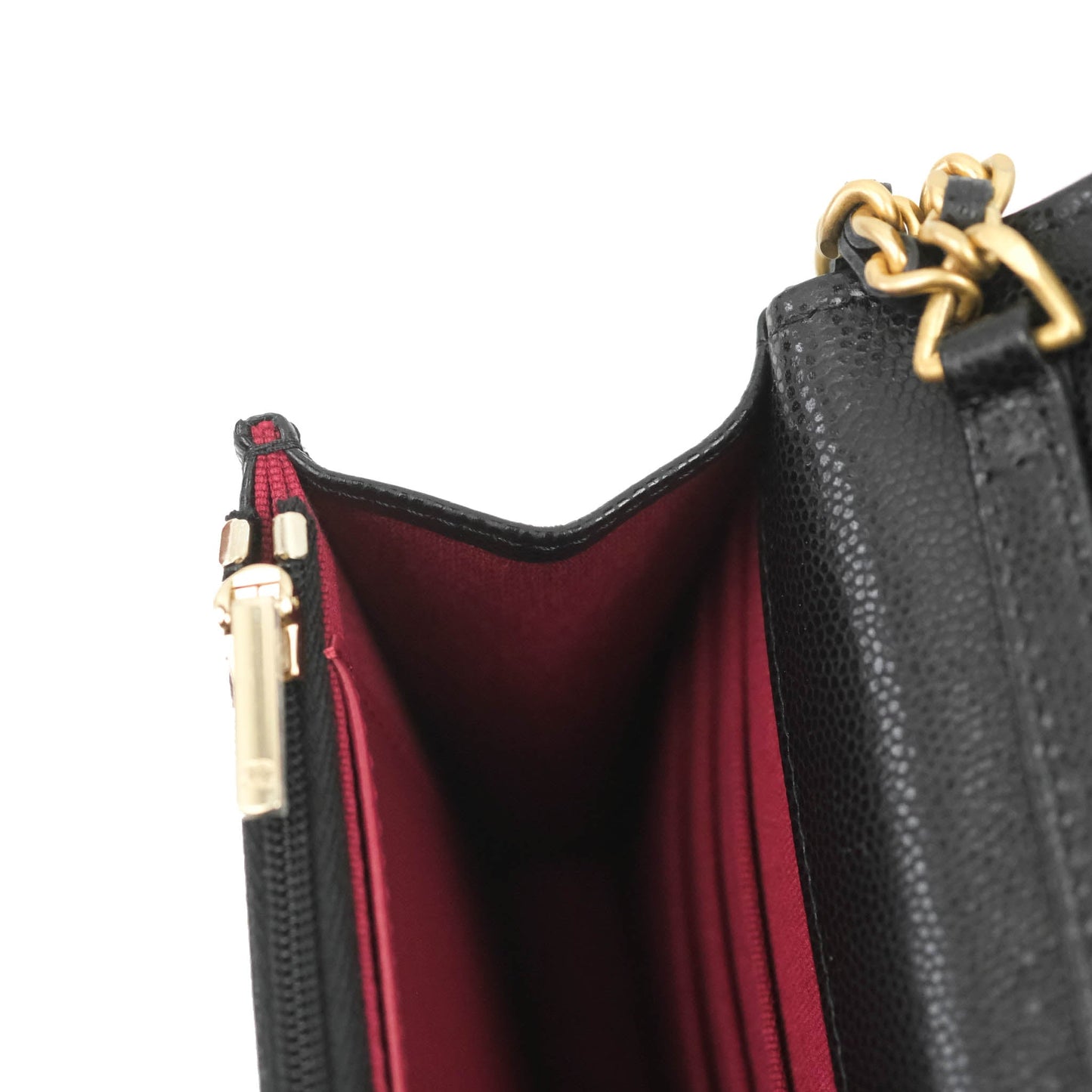 Chanel Quilted Gold CC Coin Wallet on Chain WOC Black Caviar Gold Hardware