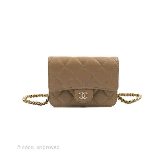 Chanel Mini Clutch With Chain Dark Beige Caviar Gold Hardware