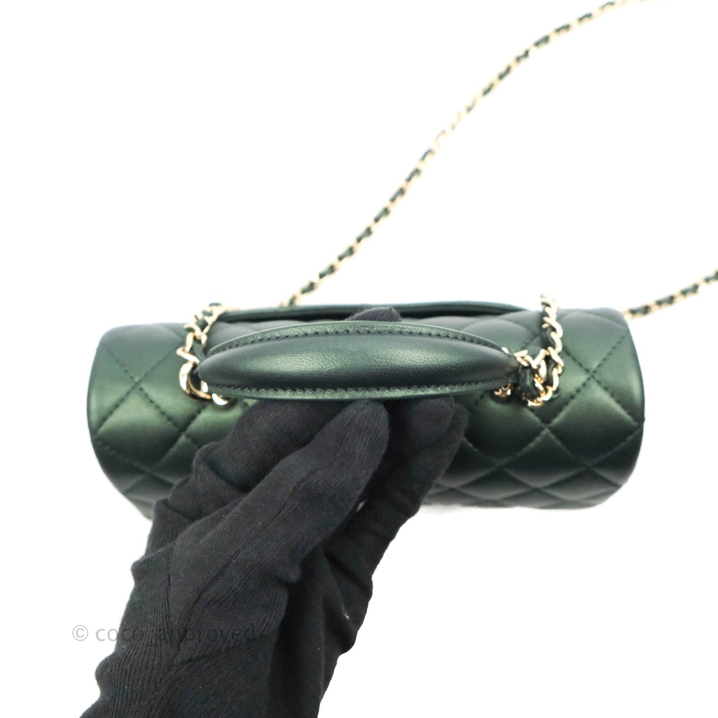 Chanel Top Handle Mini Rectangular Flap Bag Iridescent Green Lambskin Gold Hardware 22A