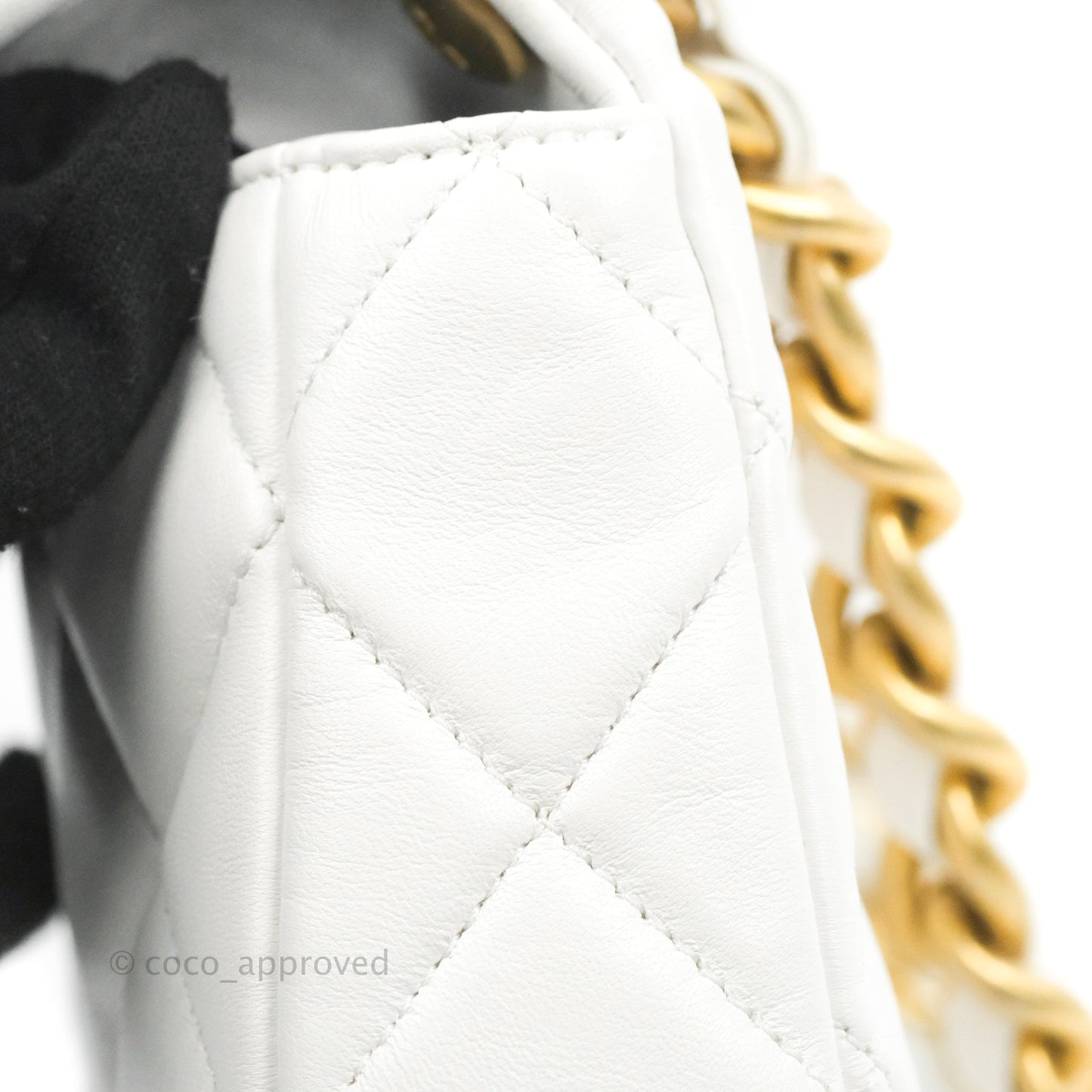 Chanel Small Flap Bag White Lambskin Aged Gold and Lacquered Metal 22S