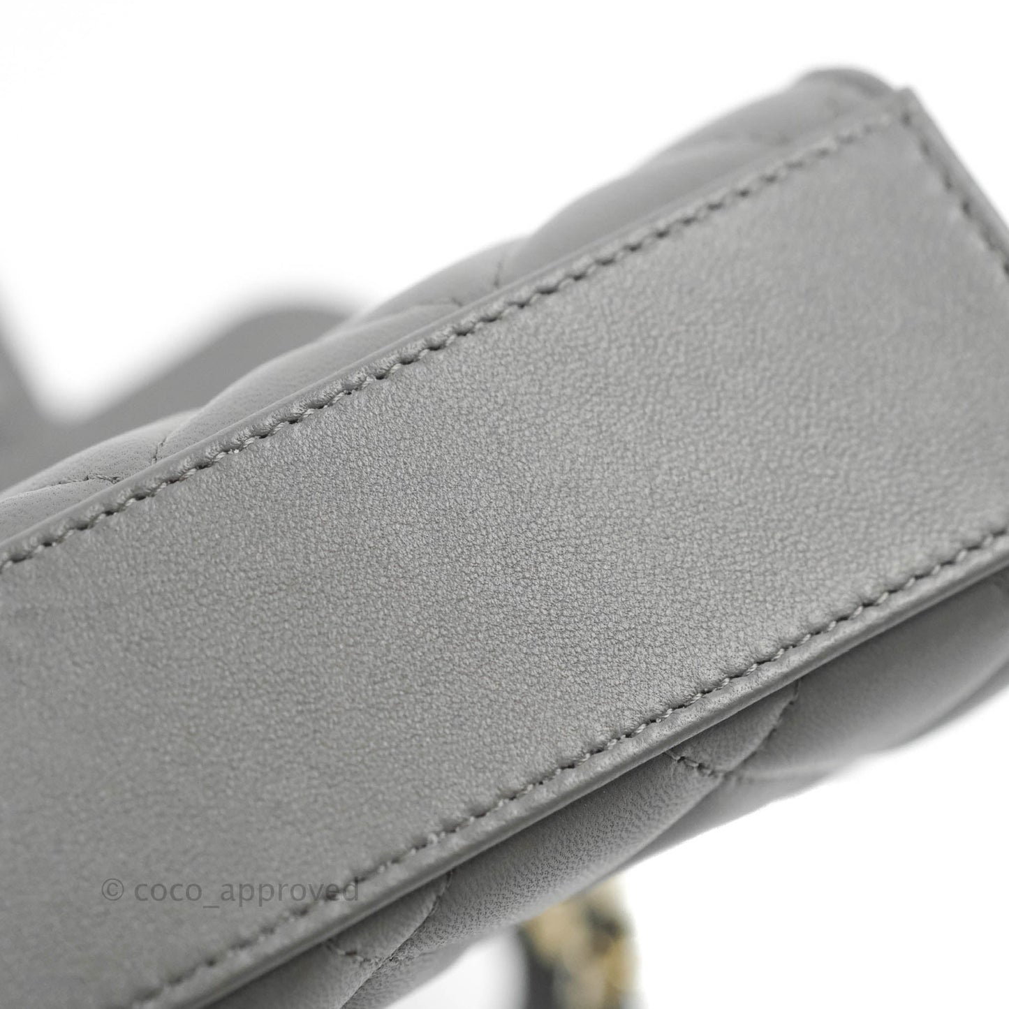 Chanel Mini Handle Clutch With Chain Grey Lambskin Gold Hardware
