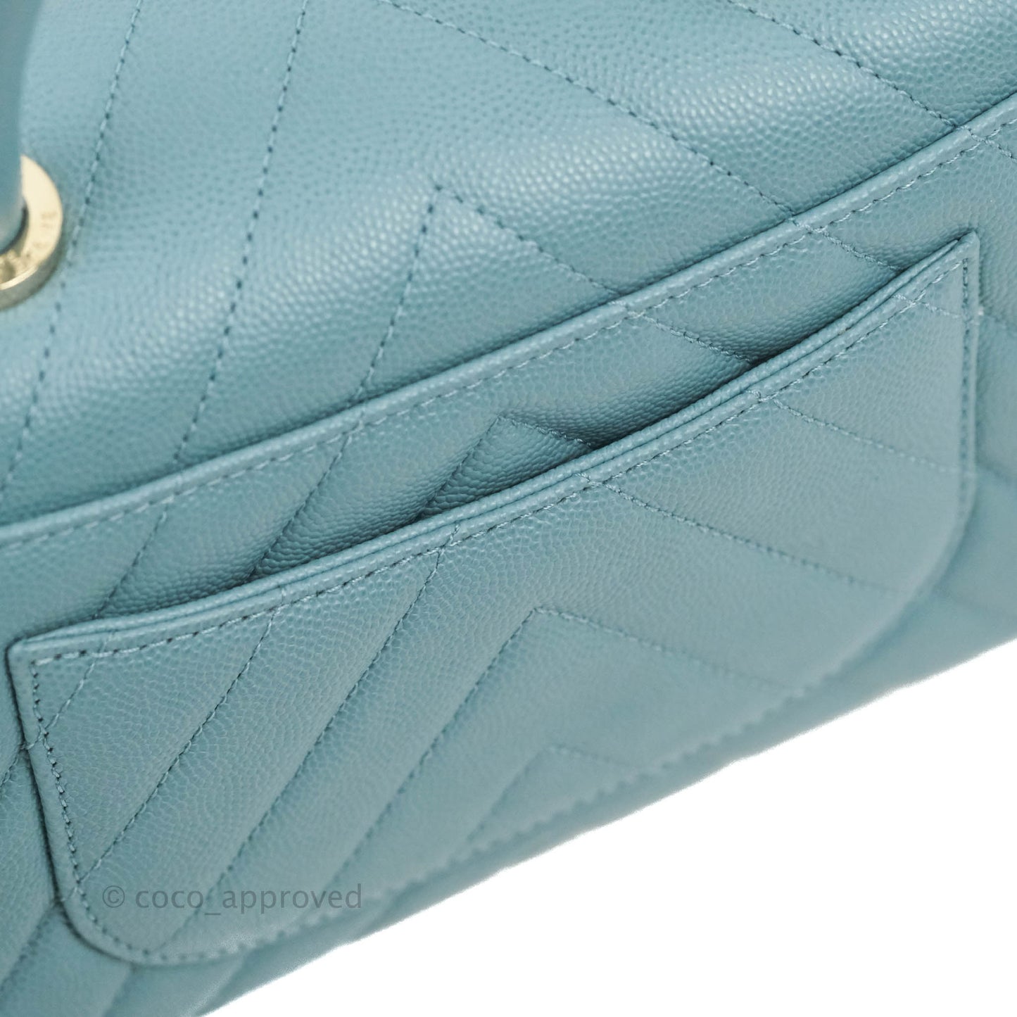 Chanel Small Coco Handle Chevron Blue Caviar Gold Hardware